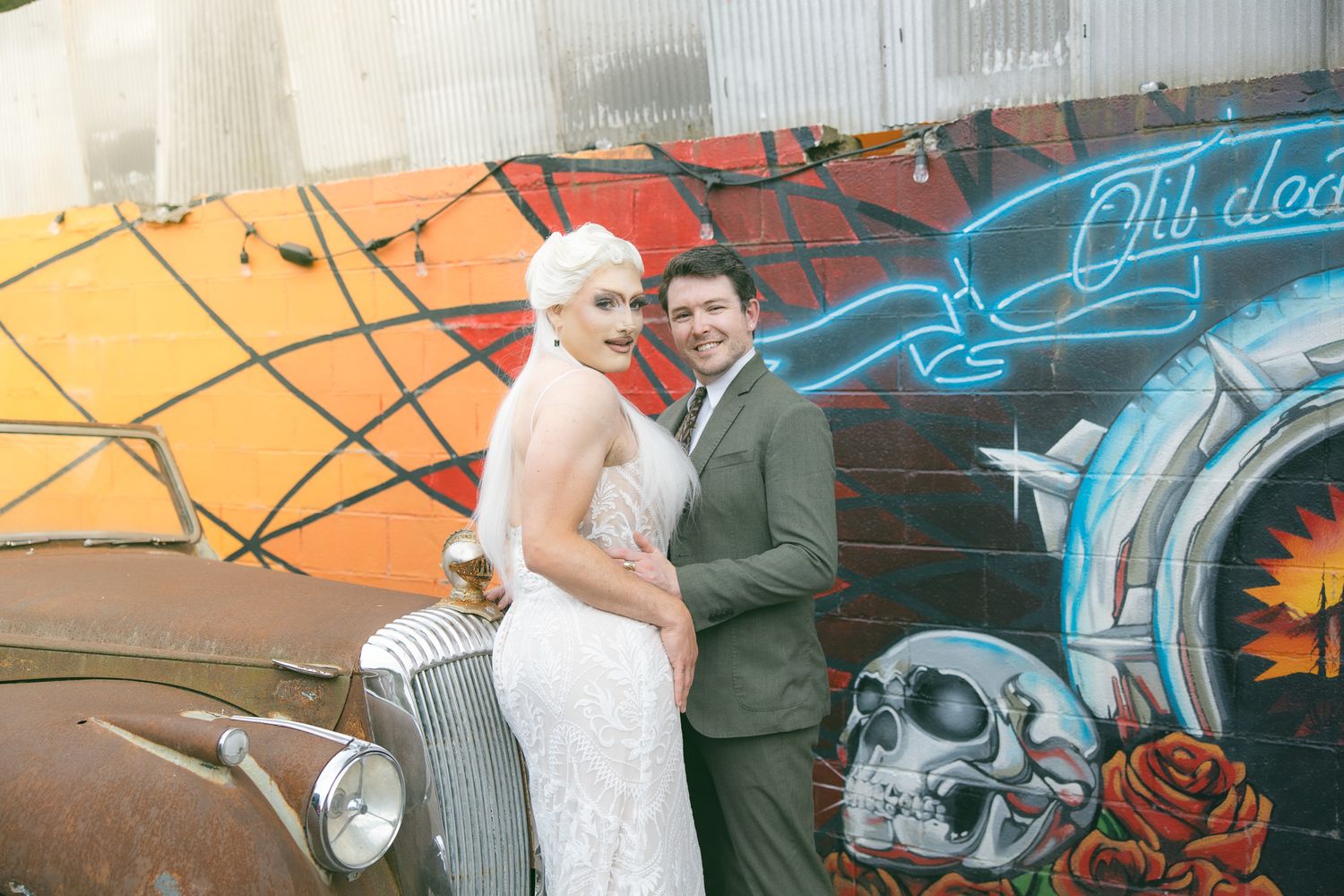 queer lgbtq drag queen wedding elopement asheville NC SC TN GA inclusive photographer fleetwoods vintage chapel ceremony mural alternative