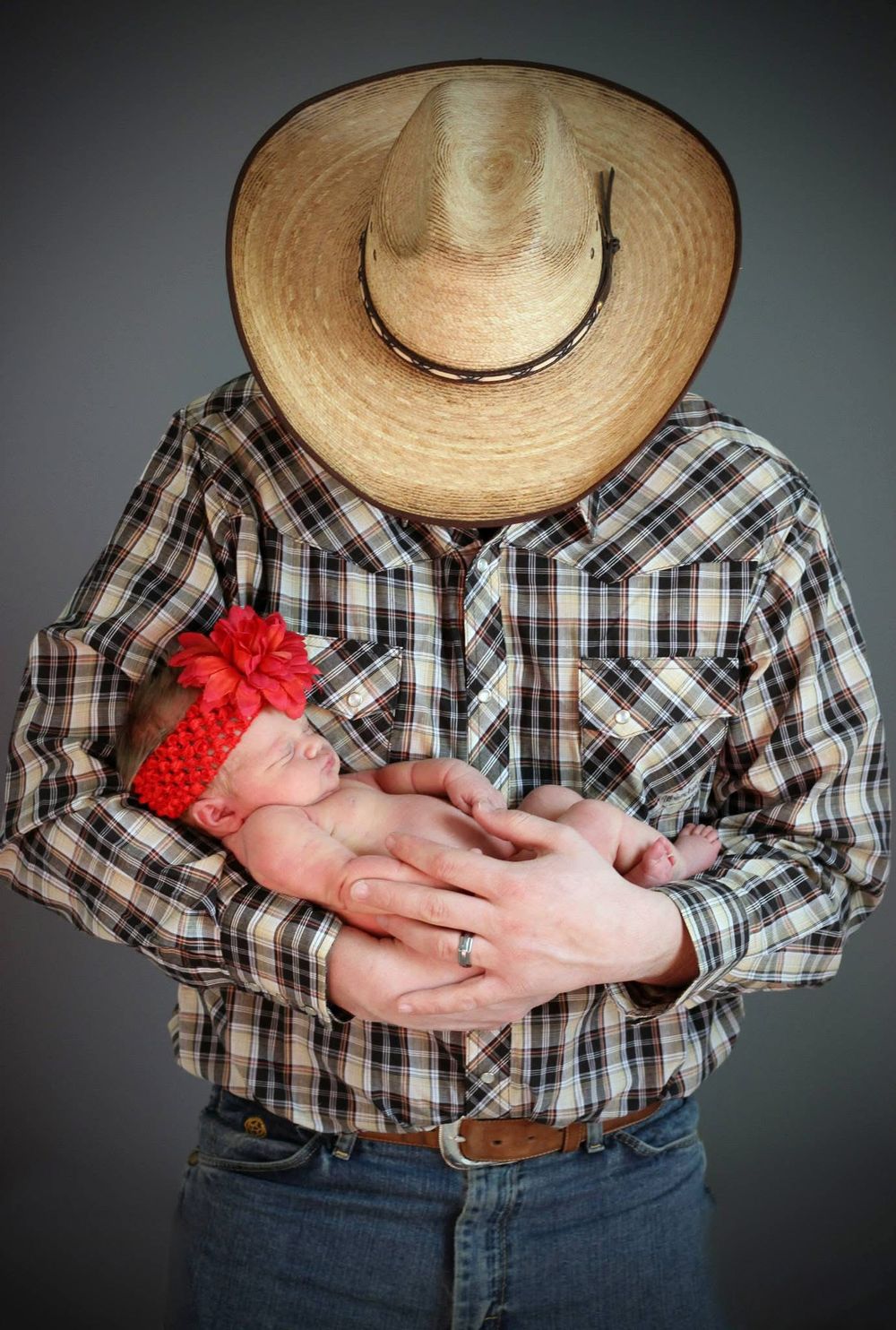 Newborn with Dad in Cowboy Hat Portrait