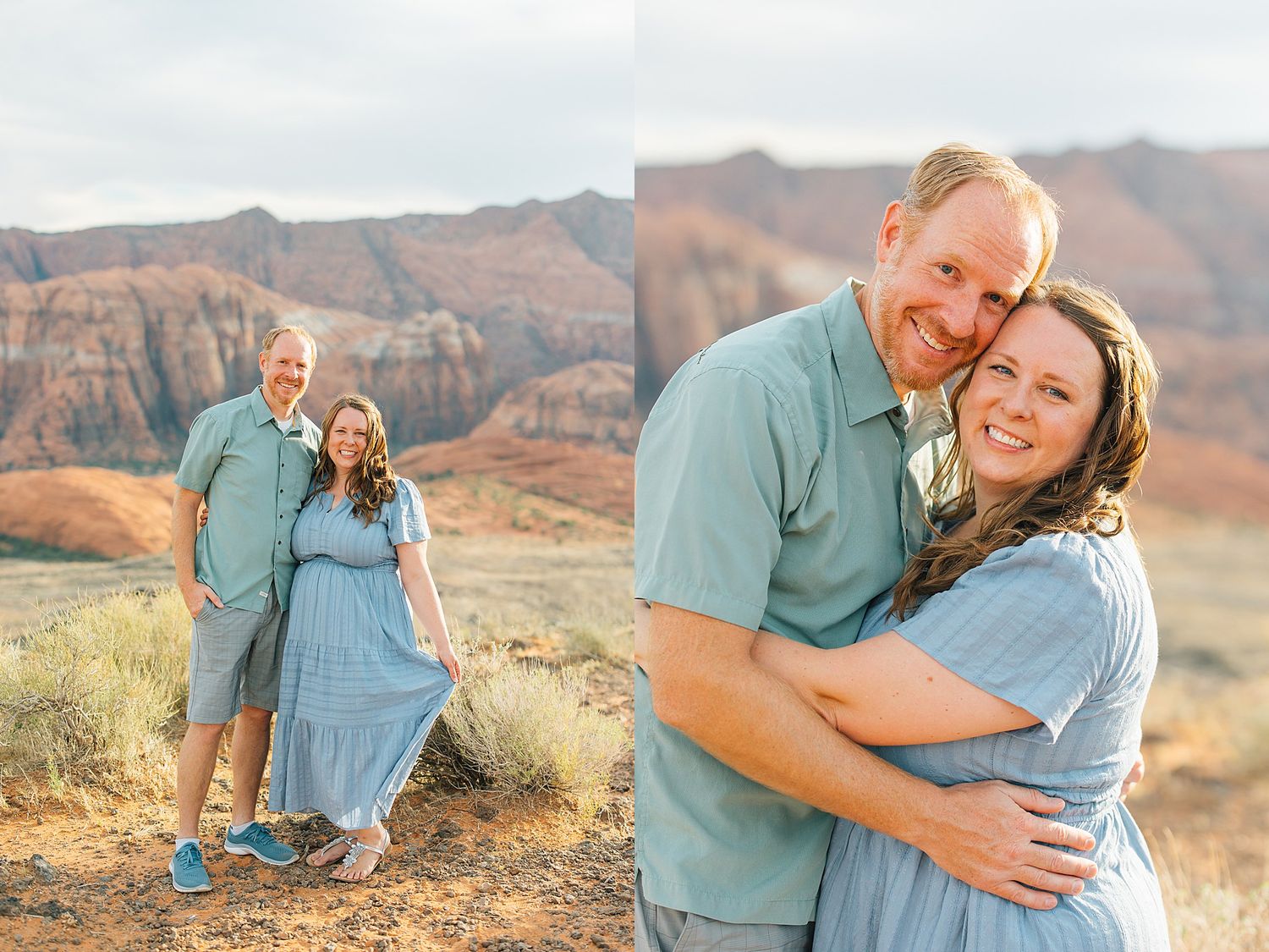 Intimate family portraits with desert cliffs and natural scenery in background.