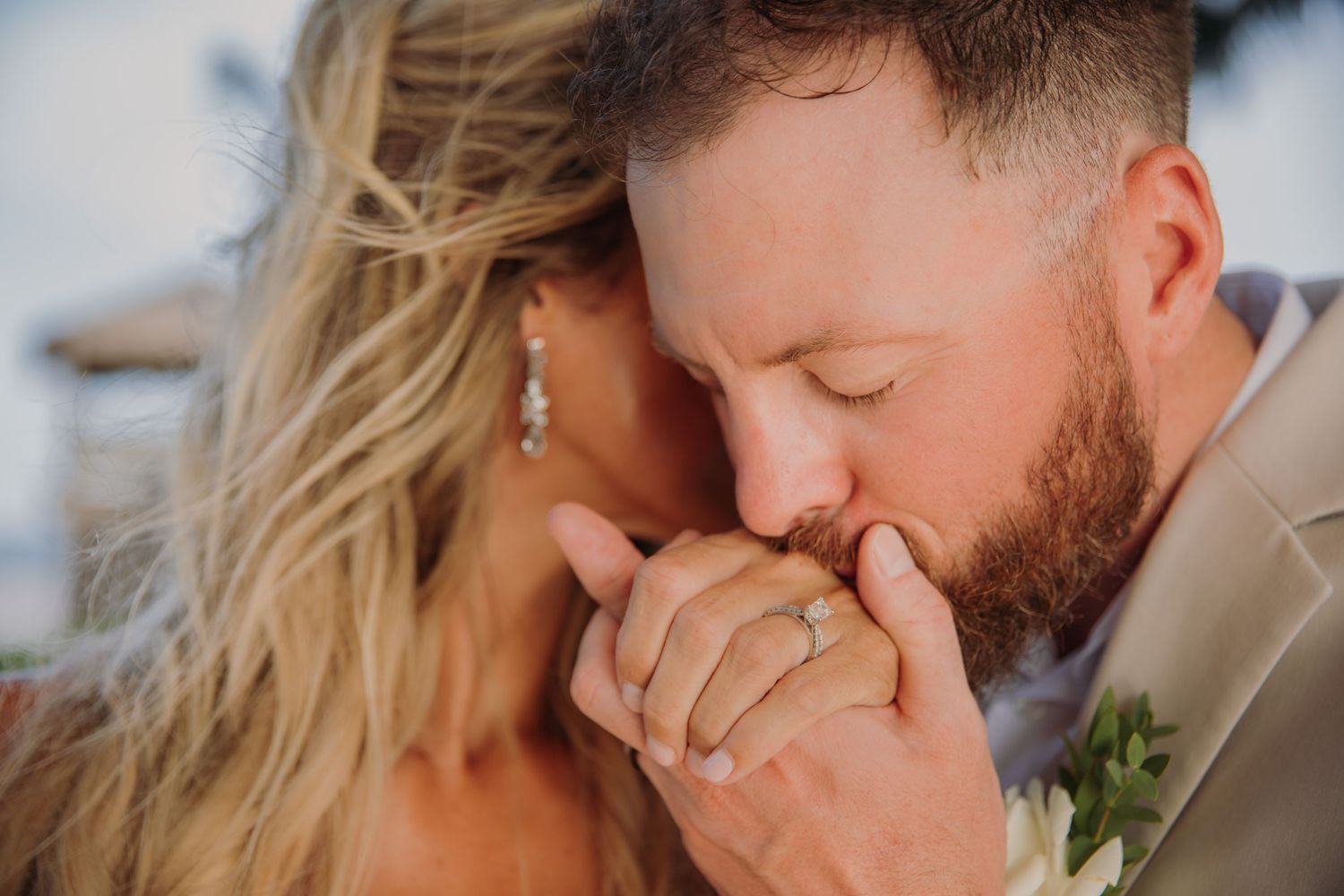 Romantic close-up photo series of a couple sharing intimate moments Dreams Sapphire Riviera Maya Wedding Photography