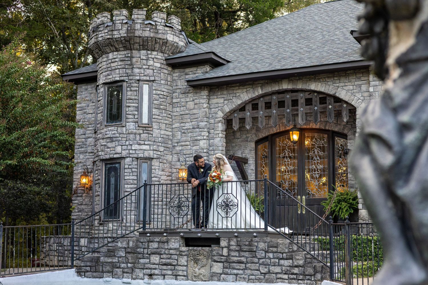 Bride and Groom wedding portrait at the Sterling Castle in Shelby, Alabama
