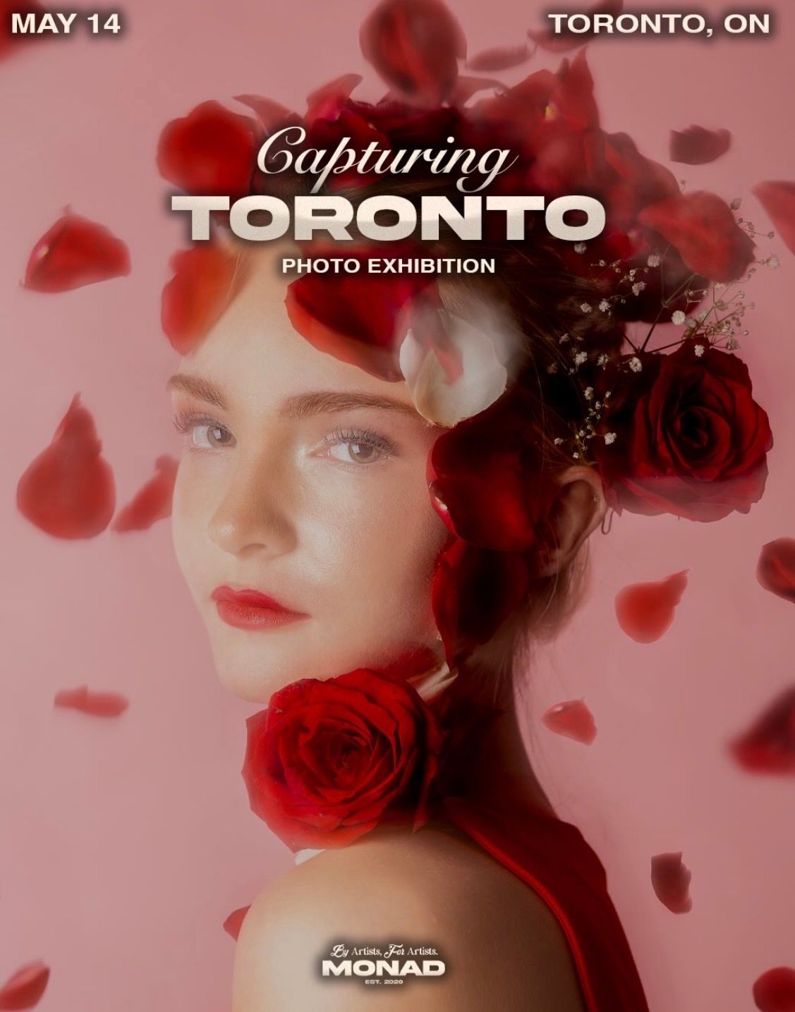 "Capturing Toronto" by MONADNYC's Promo material.  A girl with roses on her and falling around her