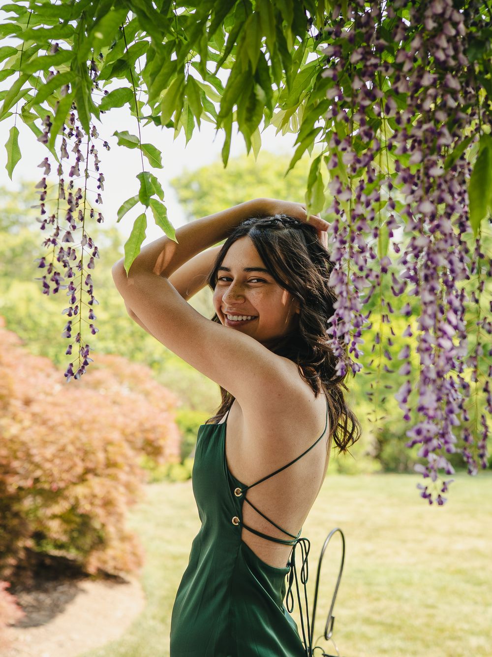 Elegant senior portraits in the gardens at Biltmore Estate in Asheville, North Carolina