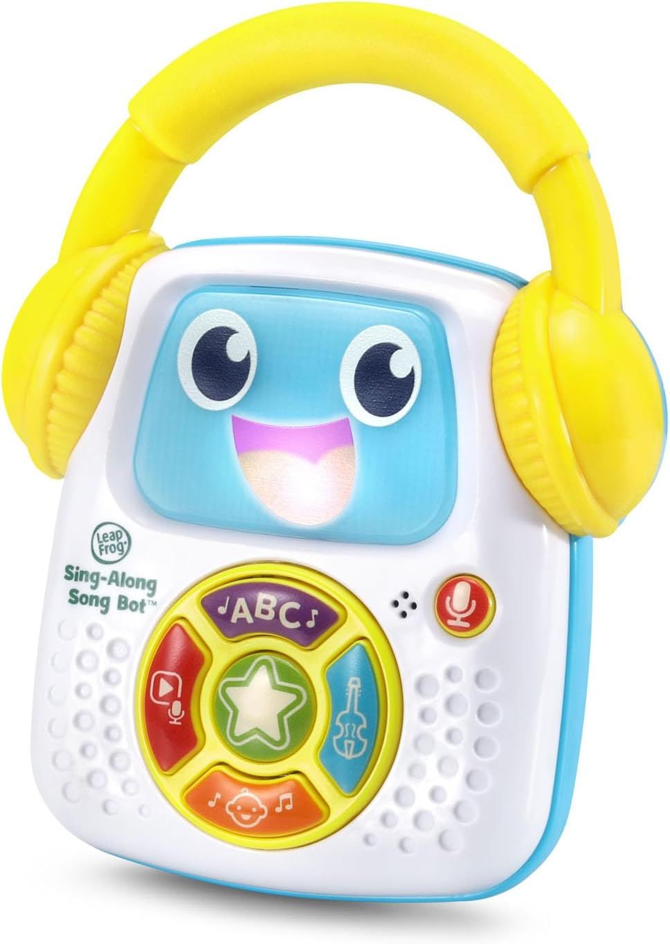 LeapFrog RockIt Twist educational gaming toy shown from different angles with colorful buttons and yellow handles.