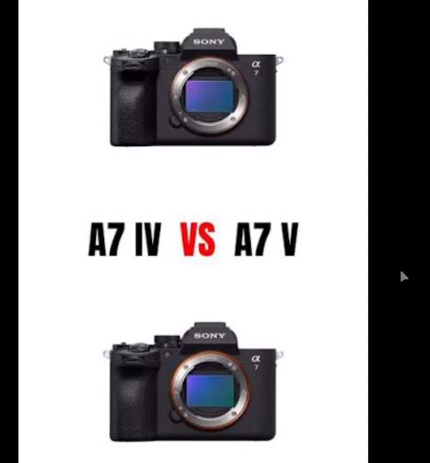 Side-by-side comparison of Sony A7 IV and A7 V mirrorless camera bodies showing mount and sensor differences.