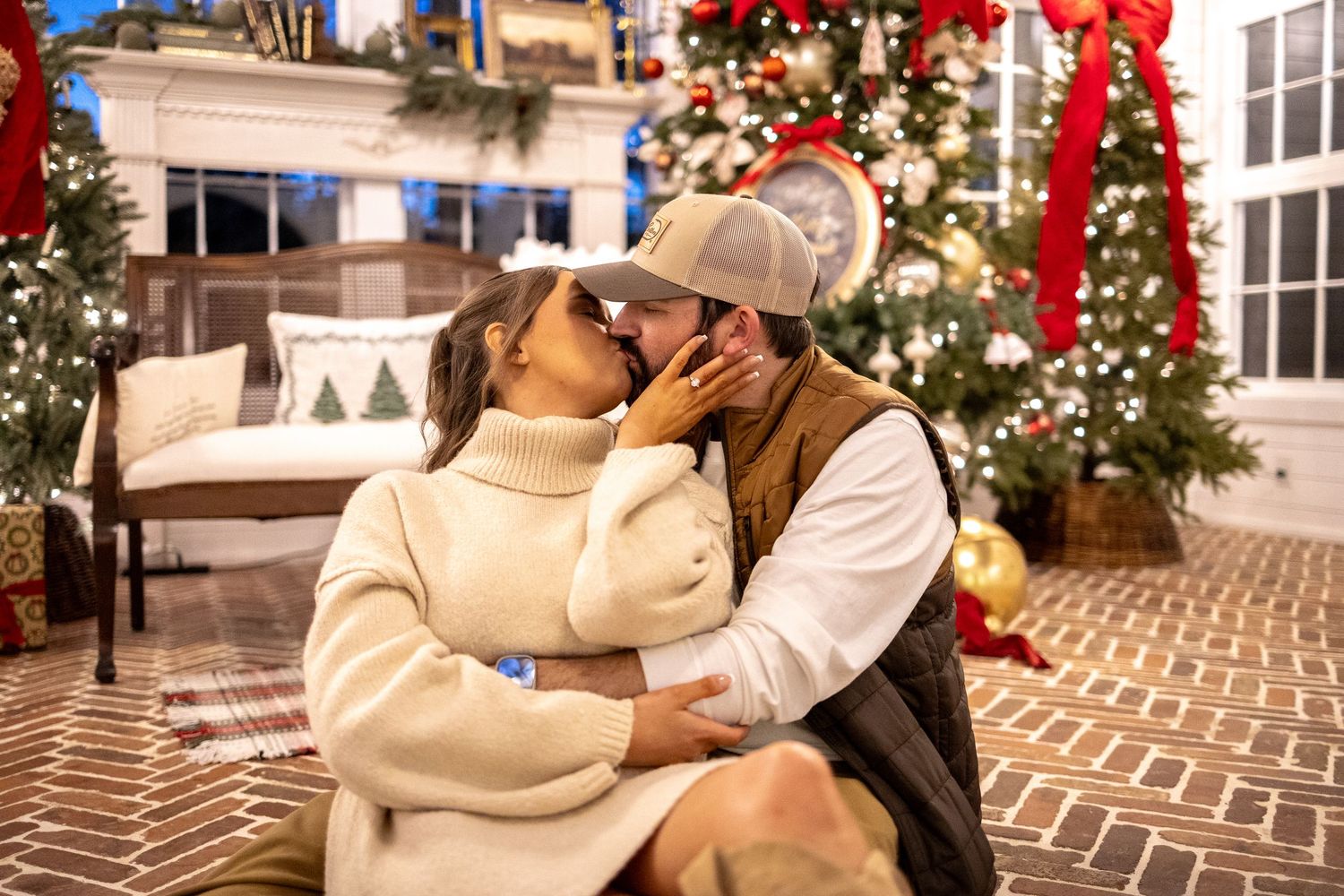 Couple kissing at their engagement photo session
