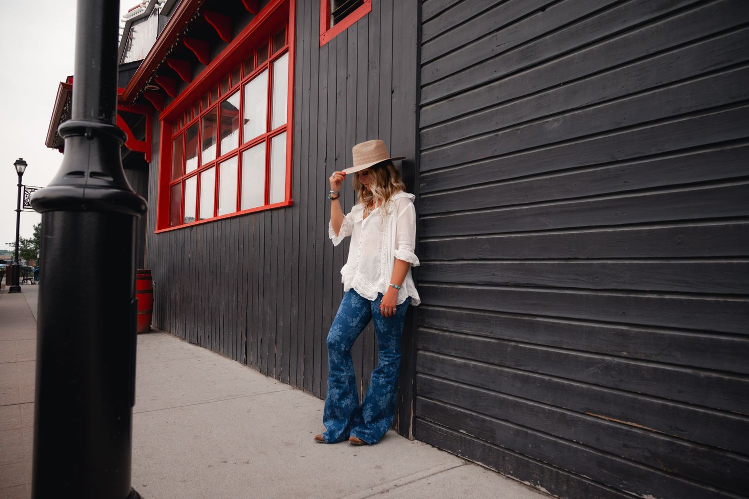 Western fashion shoot at Texas Gate Bar & Grill in Cochrane, featuring clothing from Free People.