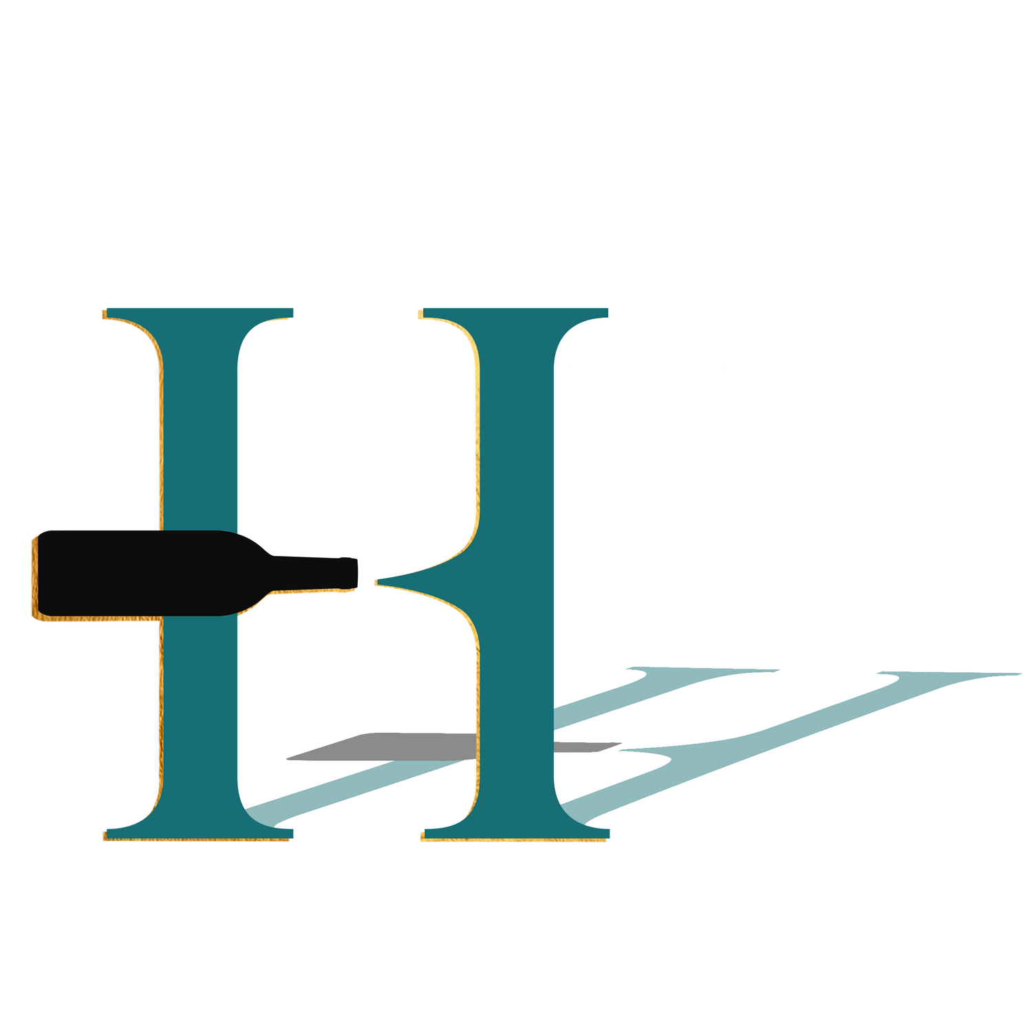 Teal letter H design with shadow effect showing typography and branding elements.