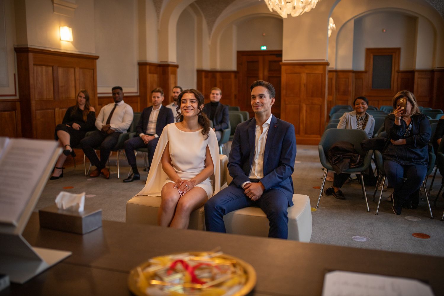 Bridal couple smiling during their city hall wedding in Gemeente Rotterdam