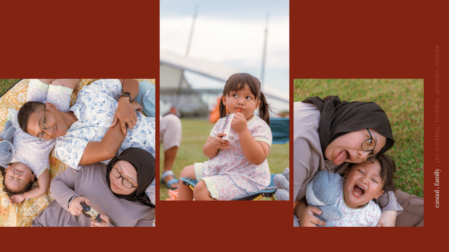 Collage of heartwarming family moments showing affectionate interactions outdoors.