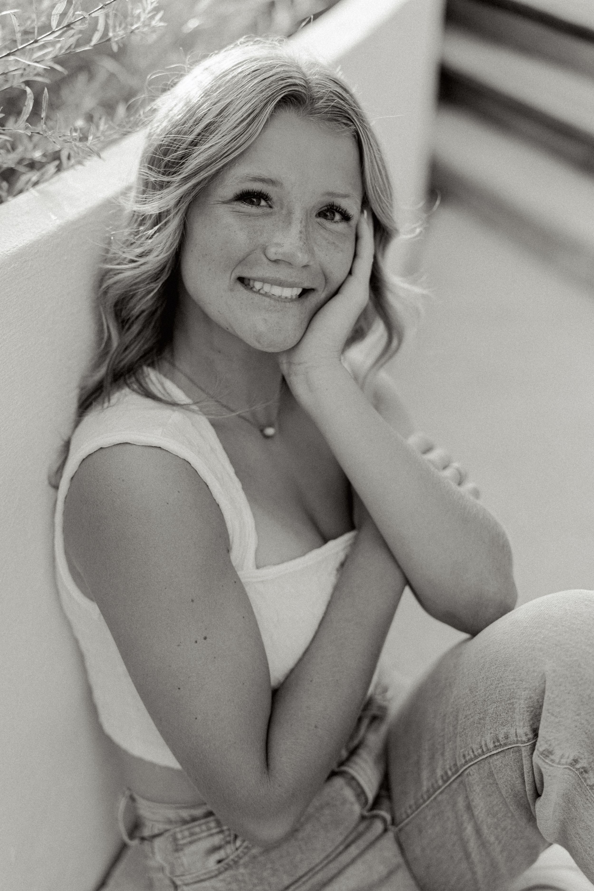 Black and white portrait series showcasing natural expressions and casual style.