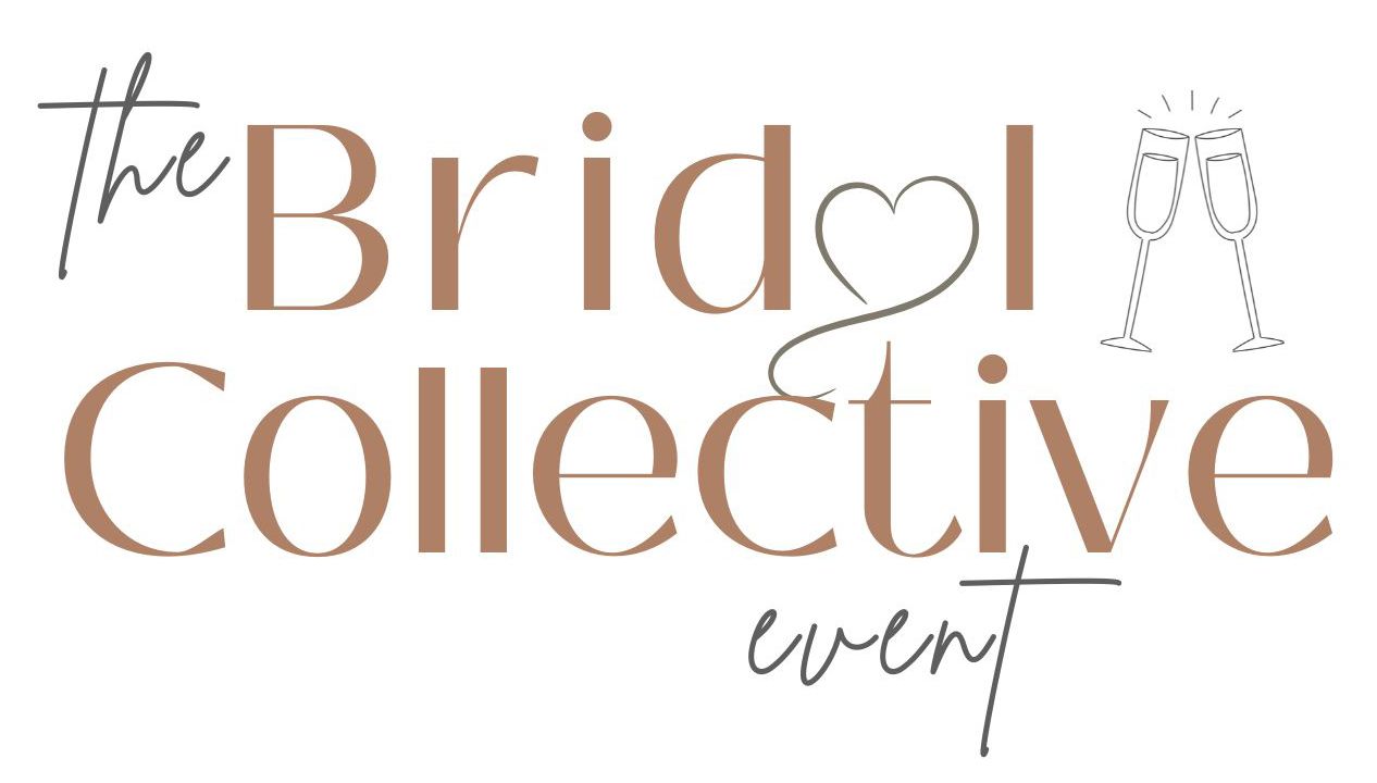 Logo for The Bridal Collective Event featuring elegant typography and champagne glasses illustration in rose gold tones.