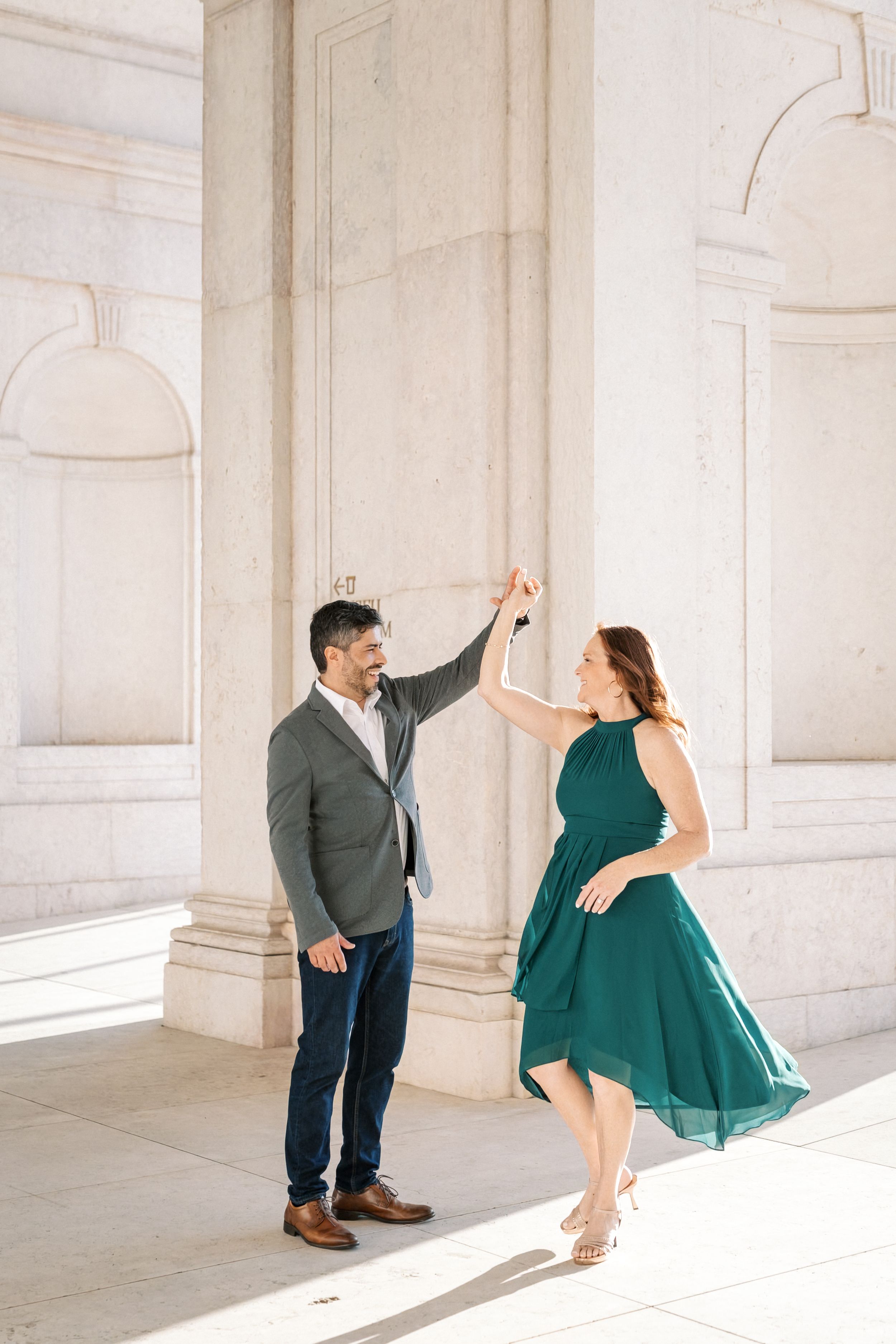 Palácio da Ajuda engagement session Lisbon couple dancing