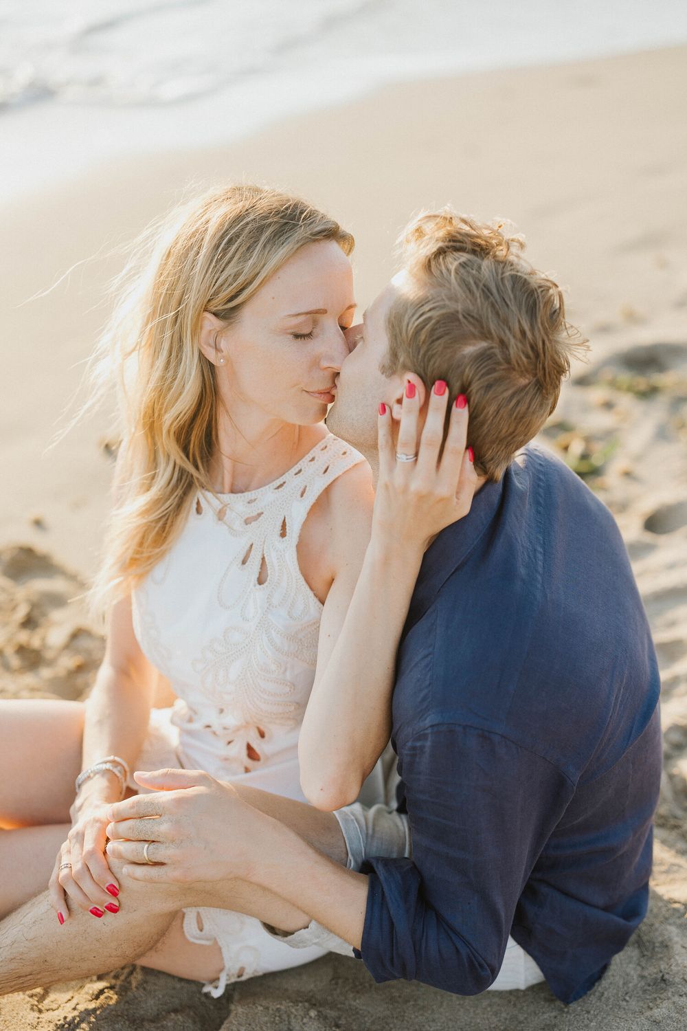 Couple embracing during a romantic photoshoot