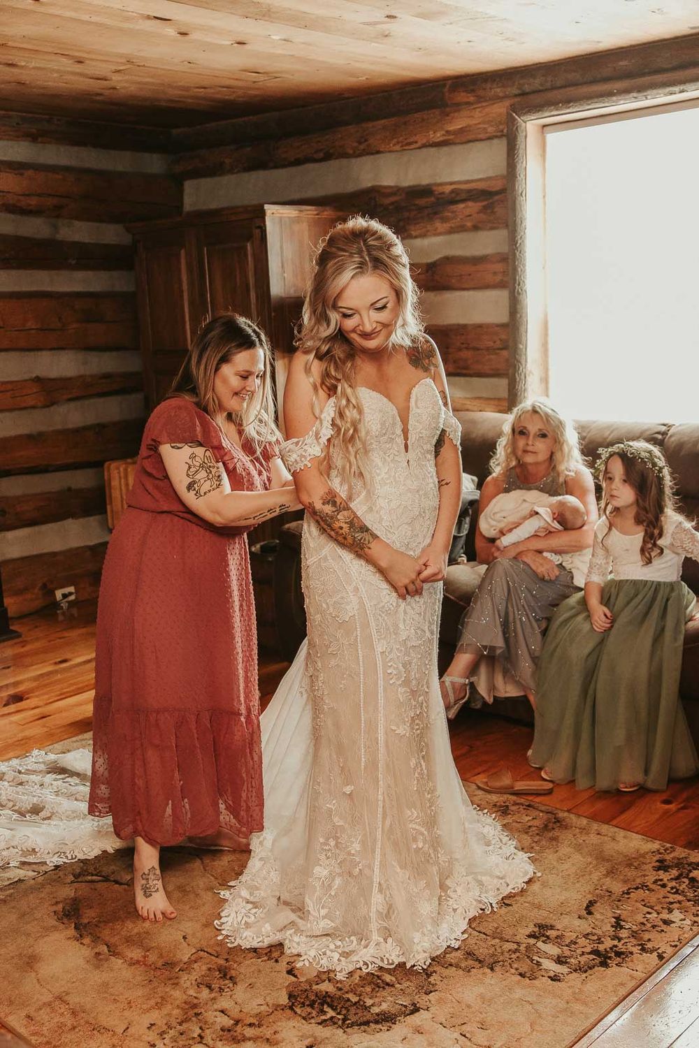 Jessica’s final touches—lace gown, delicate jewelry, and joyful anticipation. Captured by a Yakima wedding photographer