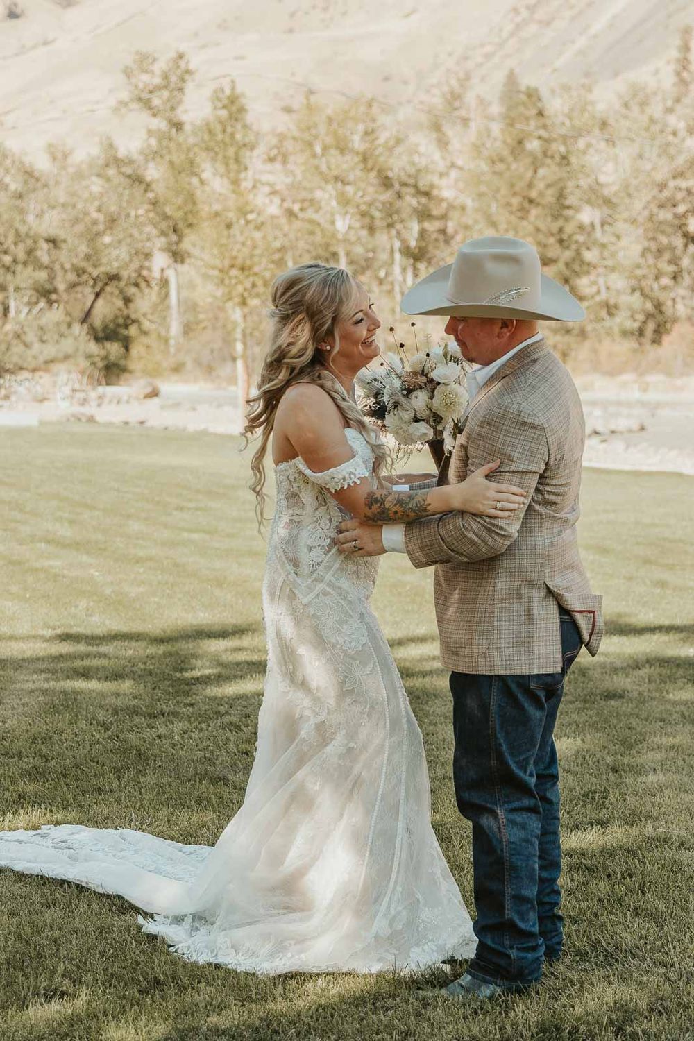 A beautiful first look as Cody and Jessica see each other before the ceremony, emotions overflowing. Spokane wedding photographer