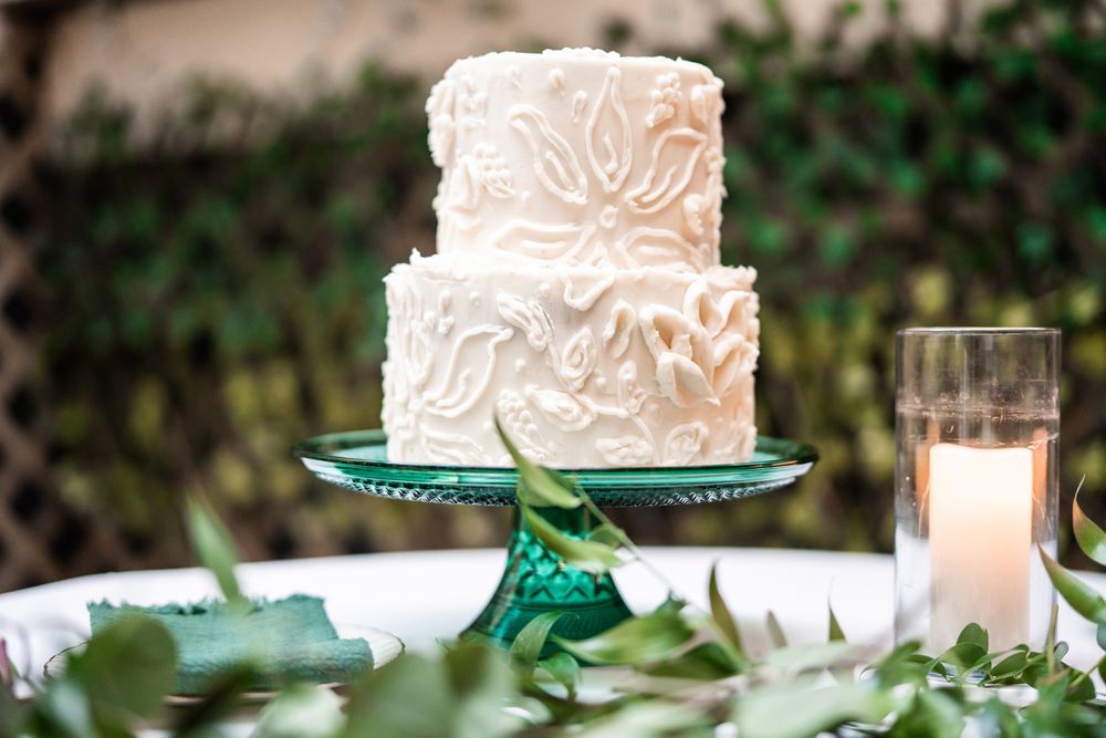 Homemade and decorated wedding cake at Homestead 1854 in Plano, Illinois.