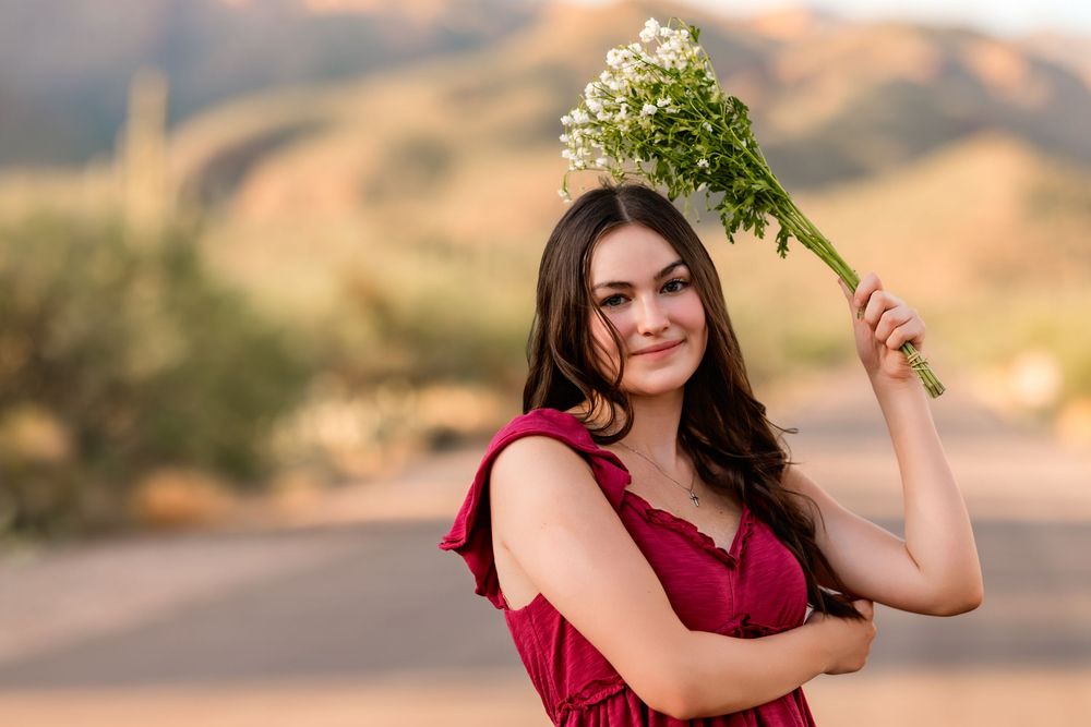 Senior destination session in the desert at sunset Tucson, AZ with monsoon sky's