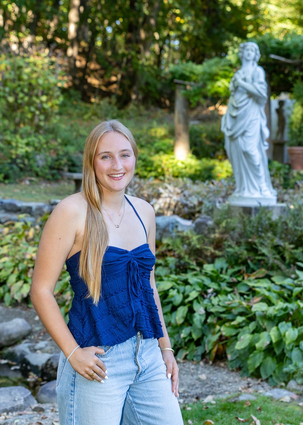 High school senior from Lincoln Sudbury High School yearbook photos in a beautiful garden.  Serving Wayland High school and Weston High.