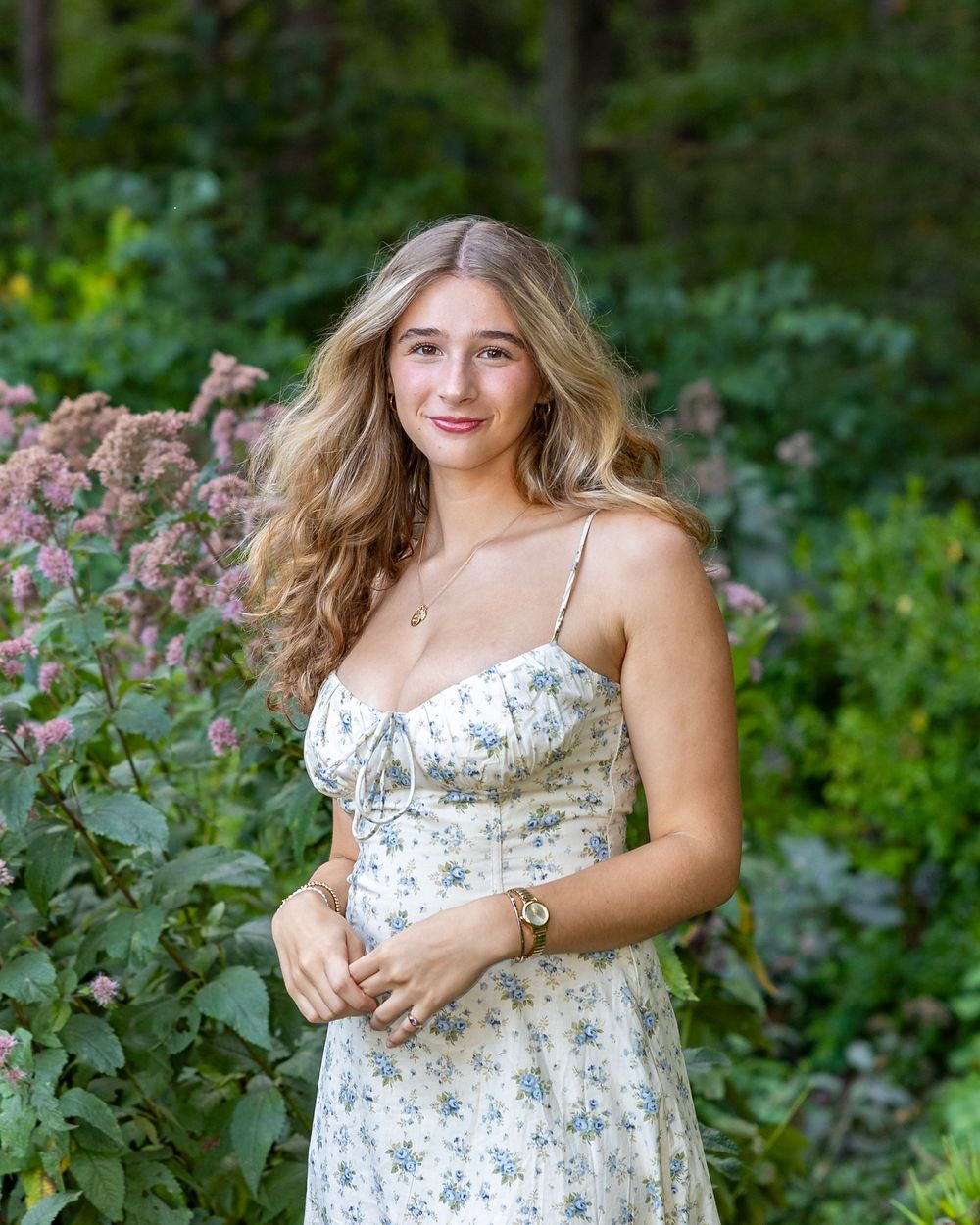 High school senior from Lincoln Sudbury High School yearbook photos in a garden.  Serving Wayland High school and Weston High School.