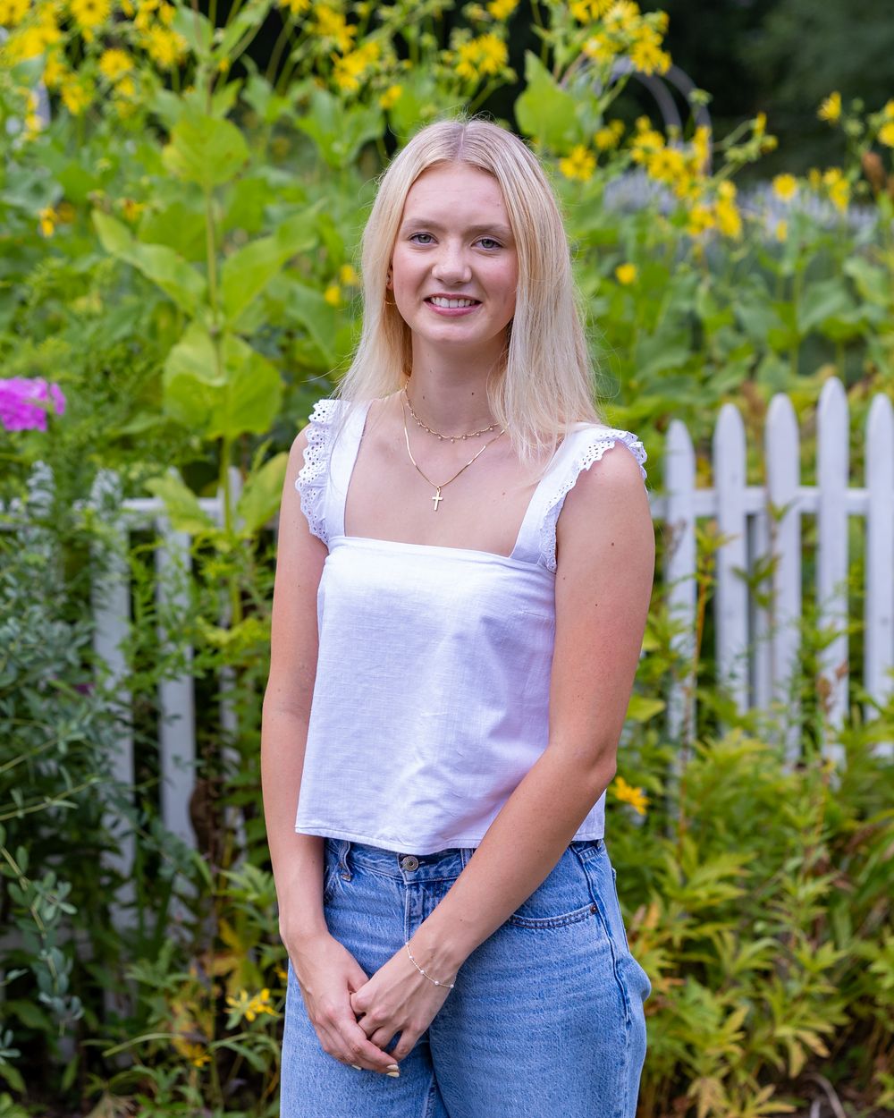 High school senior from Lincoln Sudbury poses for yearbook photos in a beautiful garden.  Serving Wayland High School and Weston High MA .
