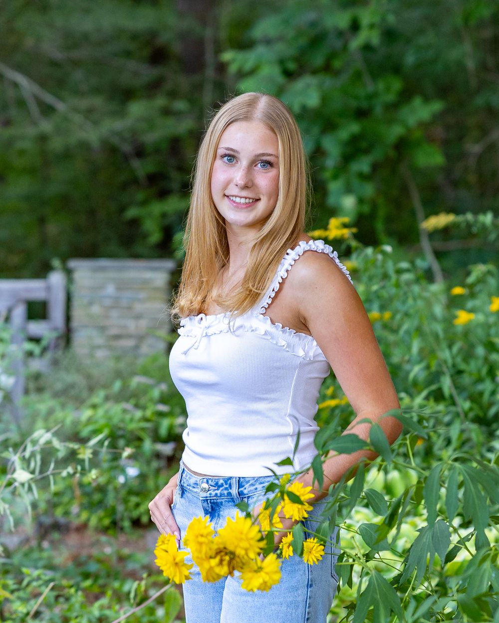 High school senior from Lincoln Sudbury High School yearbook photos in a beautiful garden.  Serving Wayland High school and Weston High.