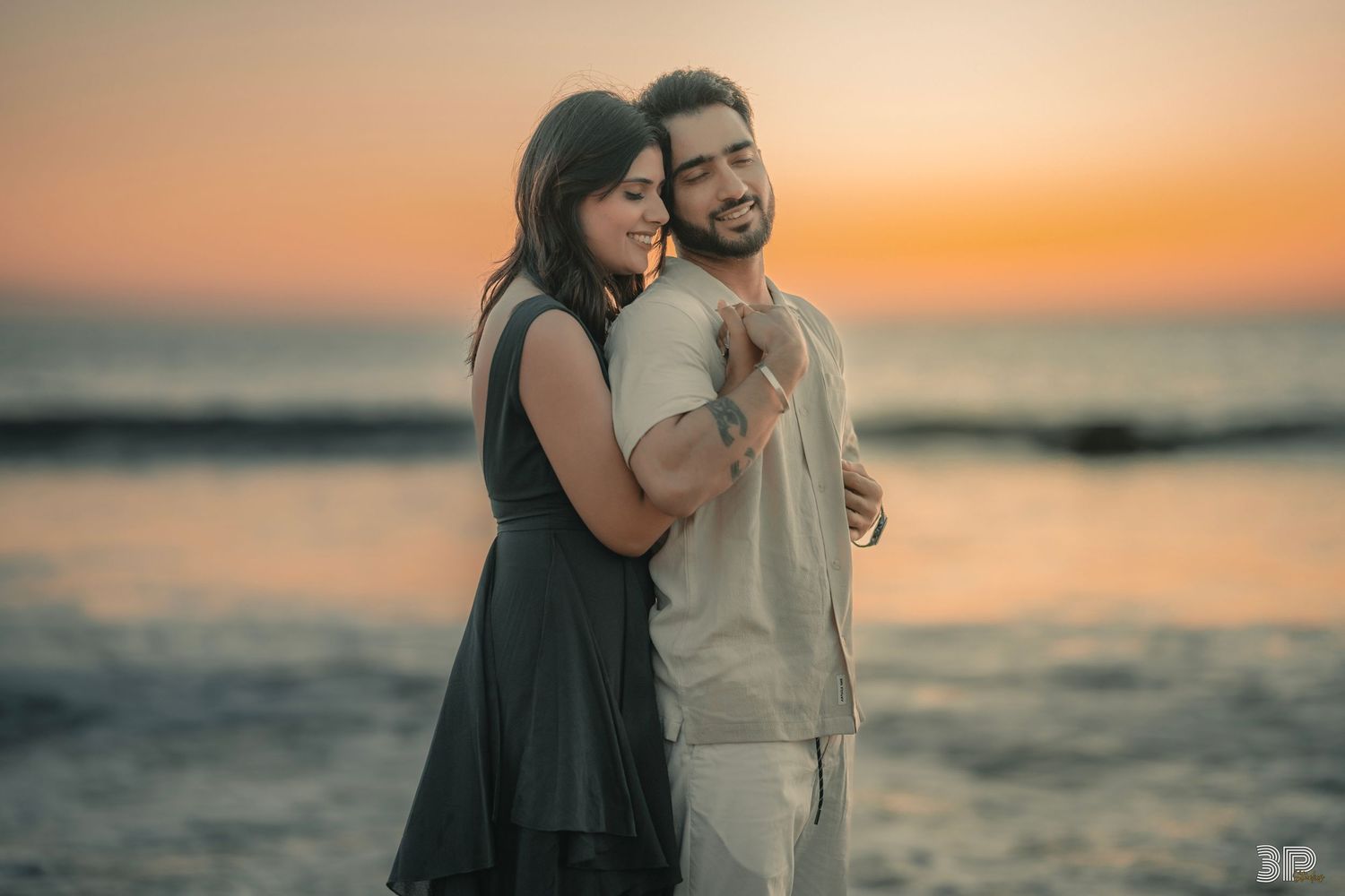 Newlyweds posing for a relaxed and romantic post-wedding photoshoot in a scenic outdoor location.