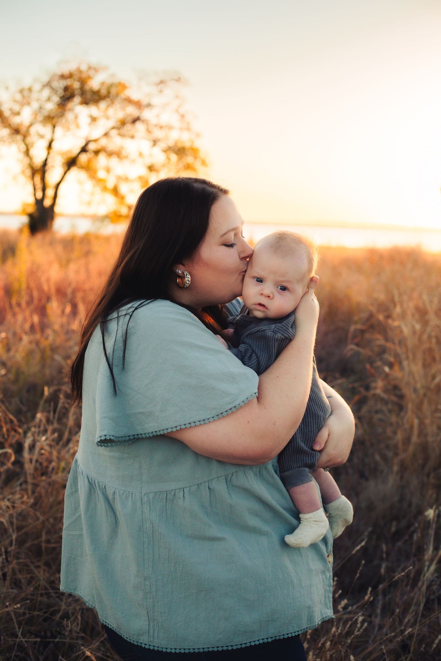 Candid moment with mom and child at lake in Oklahoma City
