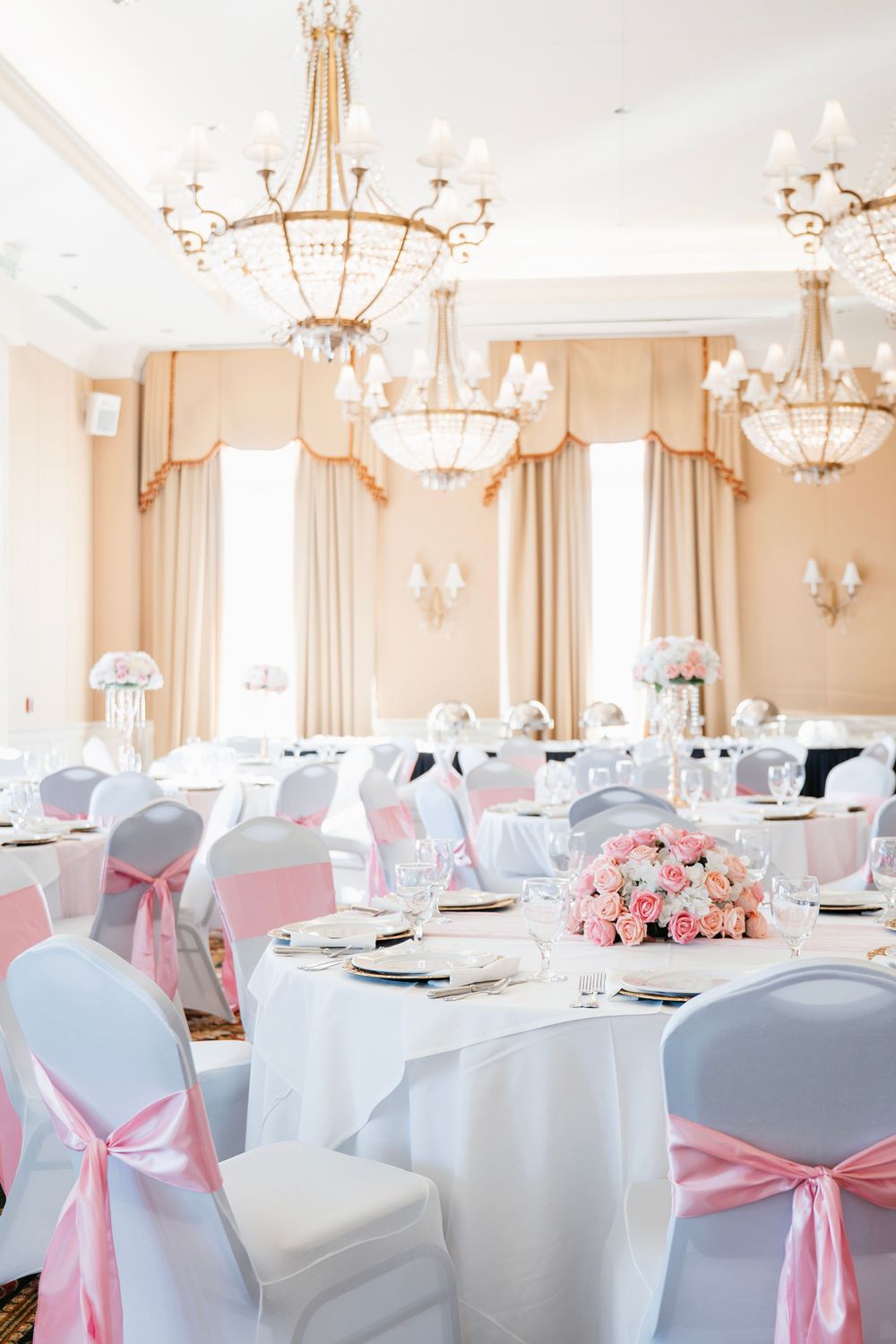 River Landing Clubhouse wedding in Wallace NC with elegant views and romantic moments captured by AKL Photo & Films. Decorations