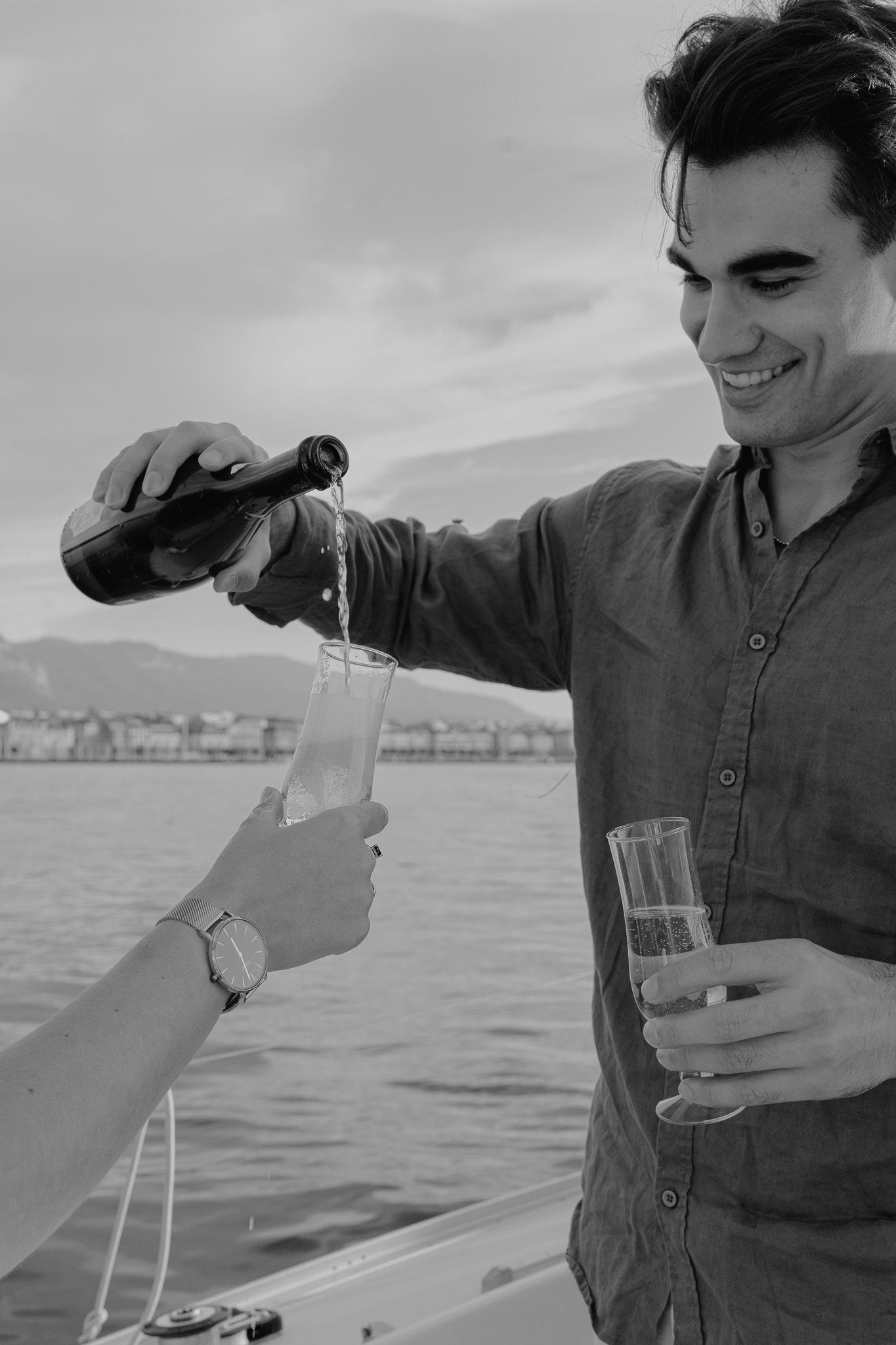 Séance engagement en voilier sur le lac Léman à Genève.
