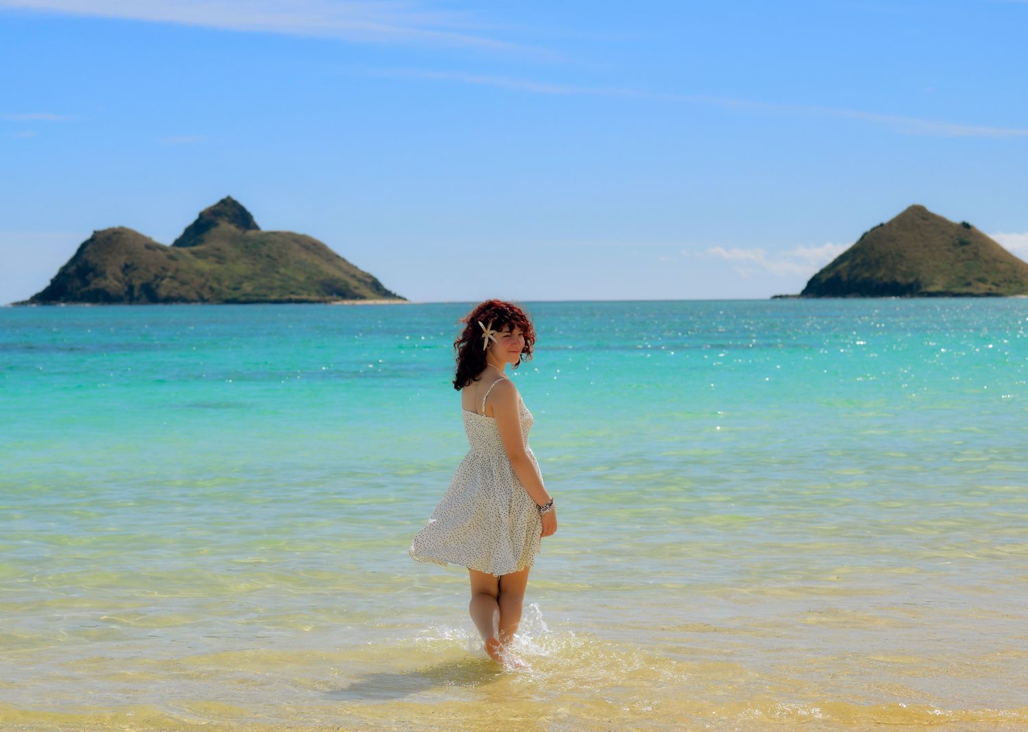 A series of scenic photos showing the turquoise waters and sandy beaches of Lanikai Beach in Hawaii.