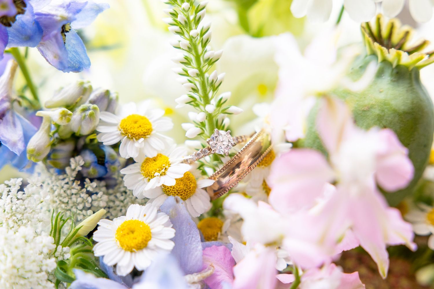 Wedding flowers and rings