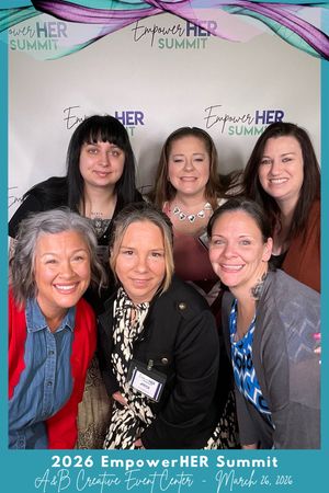 Six women pose together at the 2026 EmpowerHER Summit at A&B Creative Event Center on March 26, 2026.