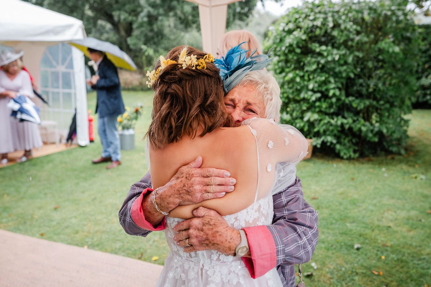 Brides nan hugging the bride after a kent wedding