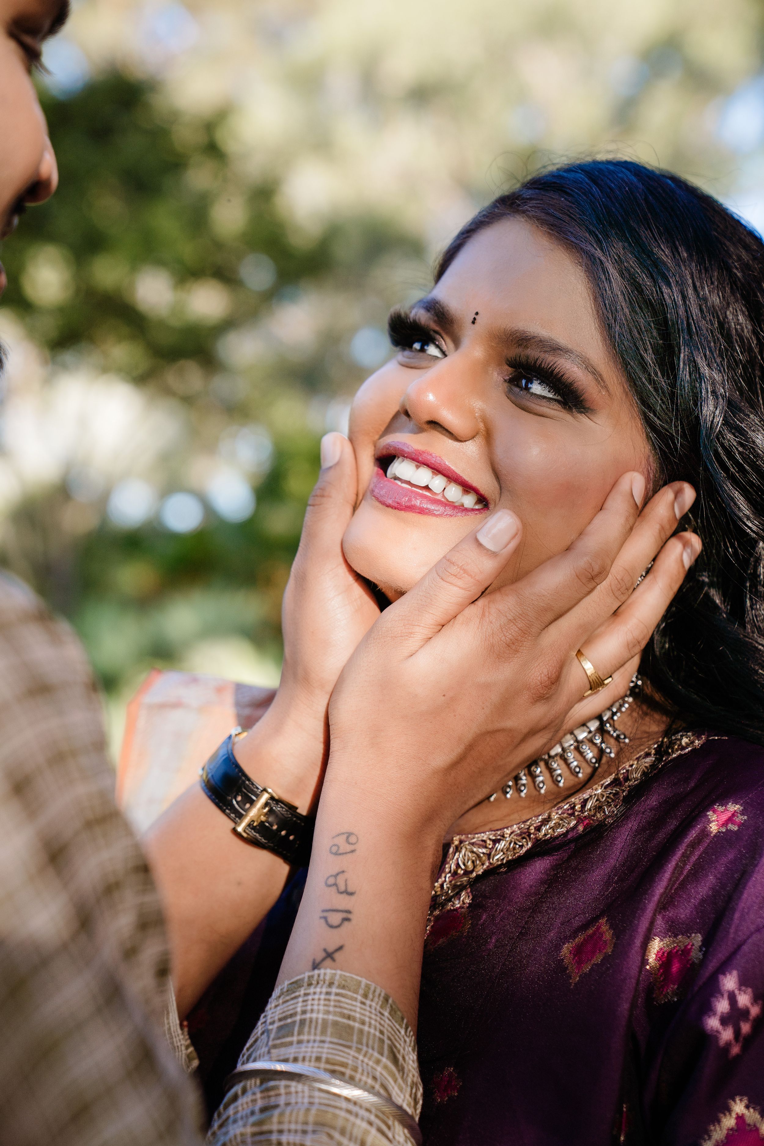 Close-up romantic portrait photoshoot of couple at Fagan Park Sydney.
