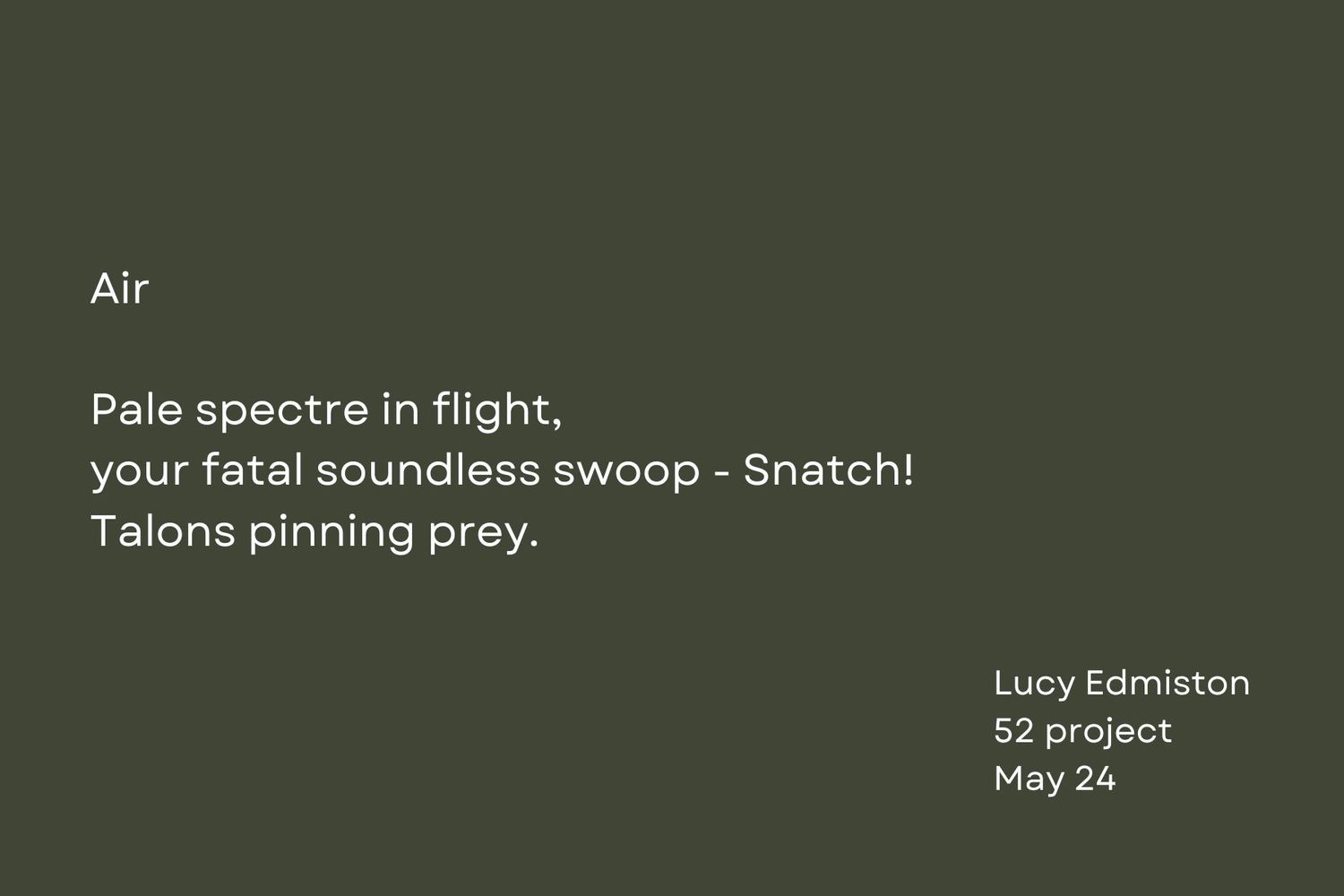 Green text displays a poem about air and flight against a dark background.