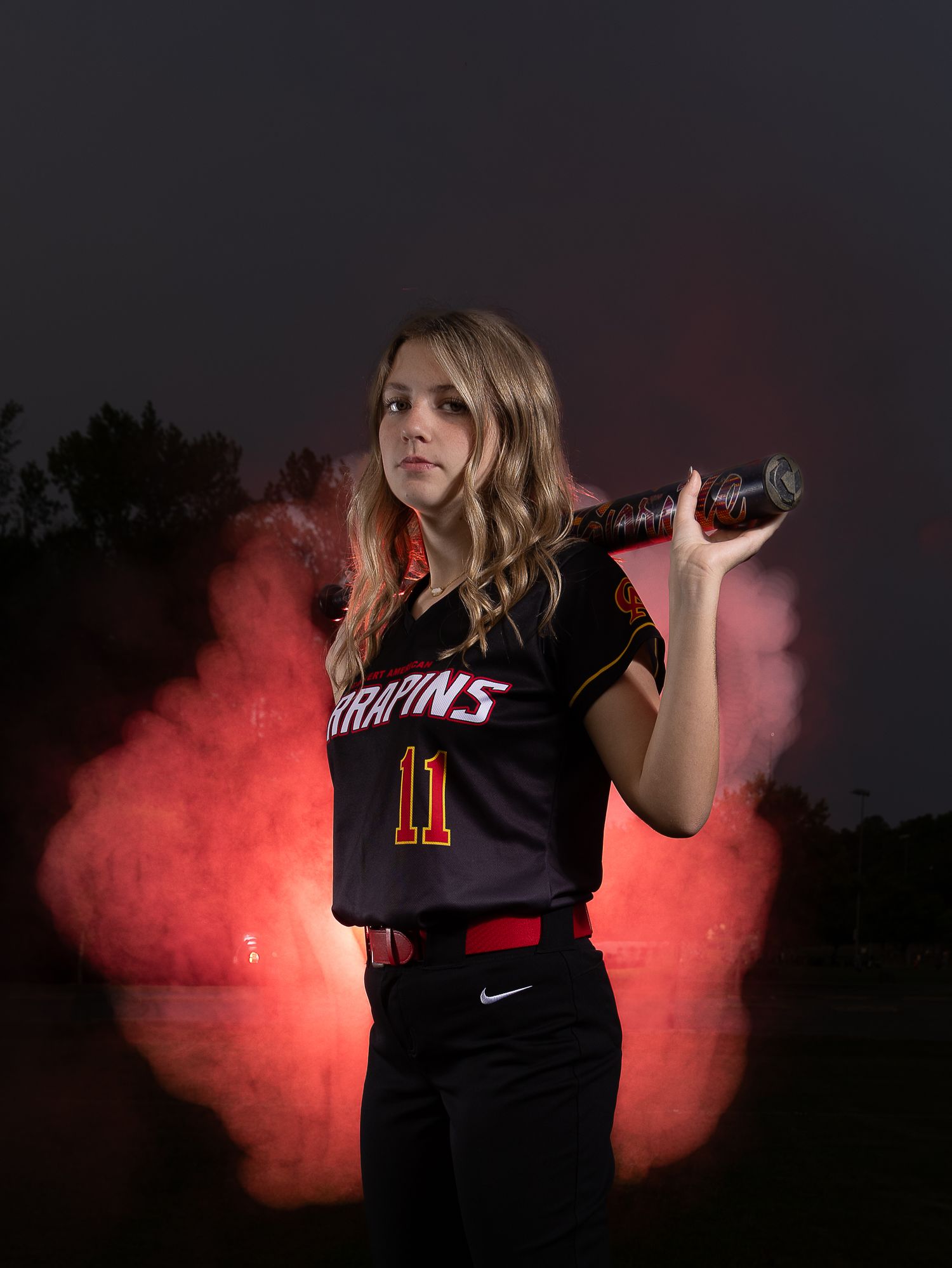 dramatic sportrait sport portrait smoke fog maryland softball baseball player suzi gibson photography dramatic sportraits sport portraits se