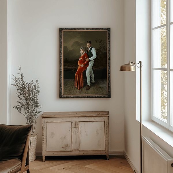 wall-art van een fine-art portret van een zwangerschapsshoot.