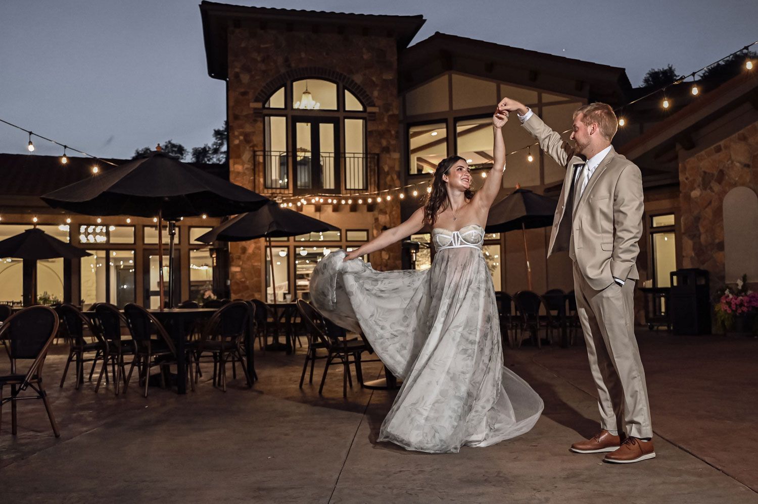 Bride and groom dancing at wedding