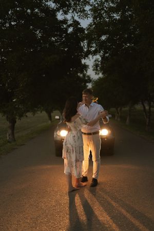 Fotografie de cuplu after civil wedding at night, night photography