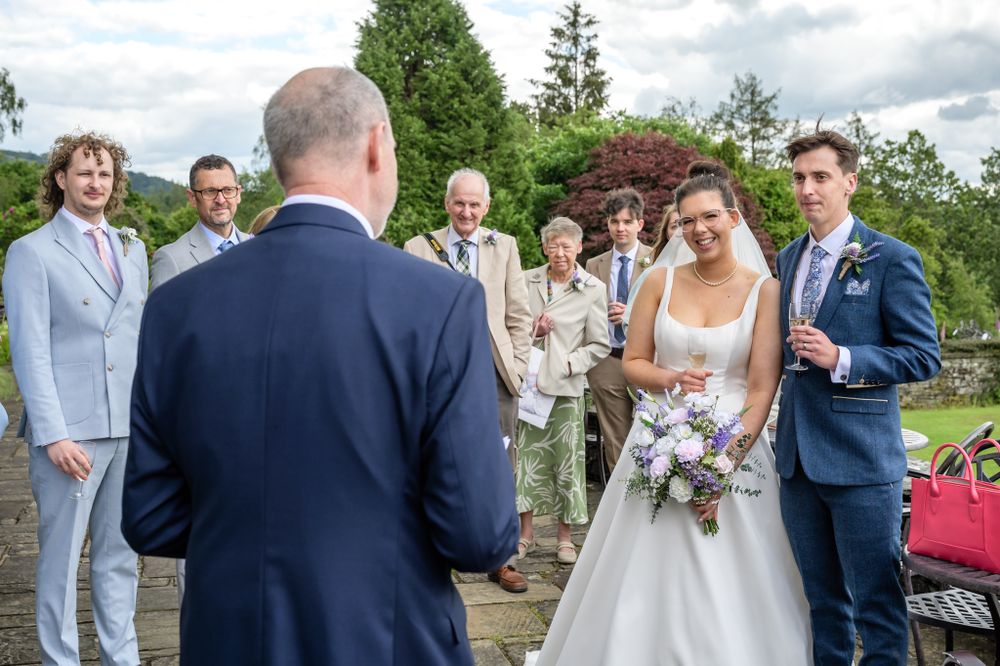 Father of bride giving speech on terrace at Cragwood Country House