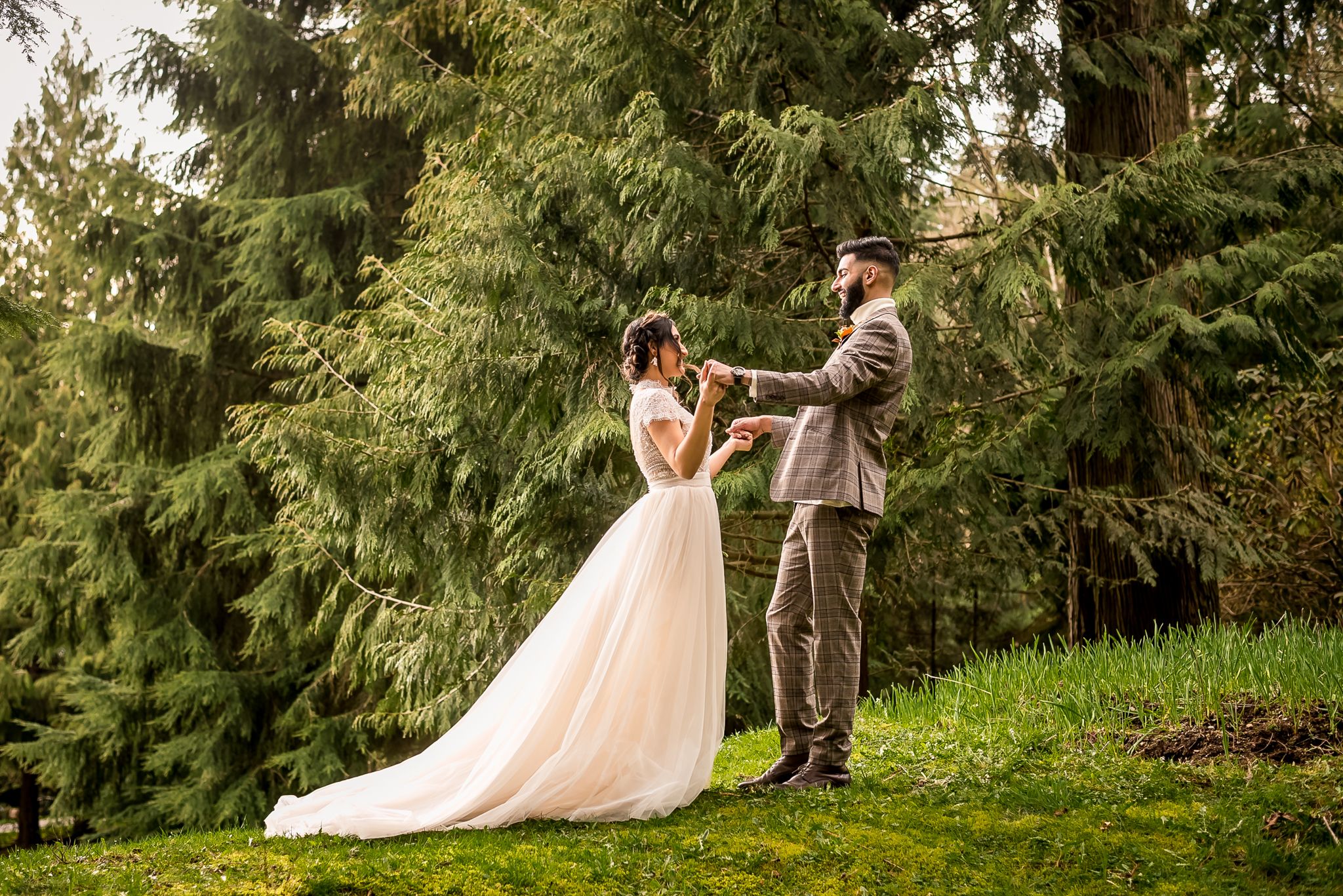 Bride and groom share an emotional first look.