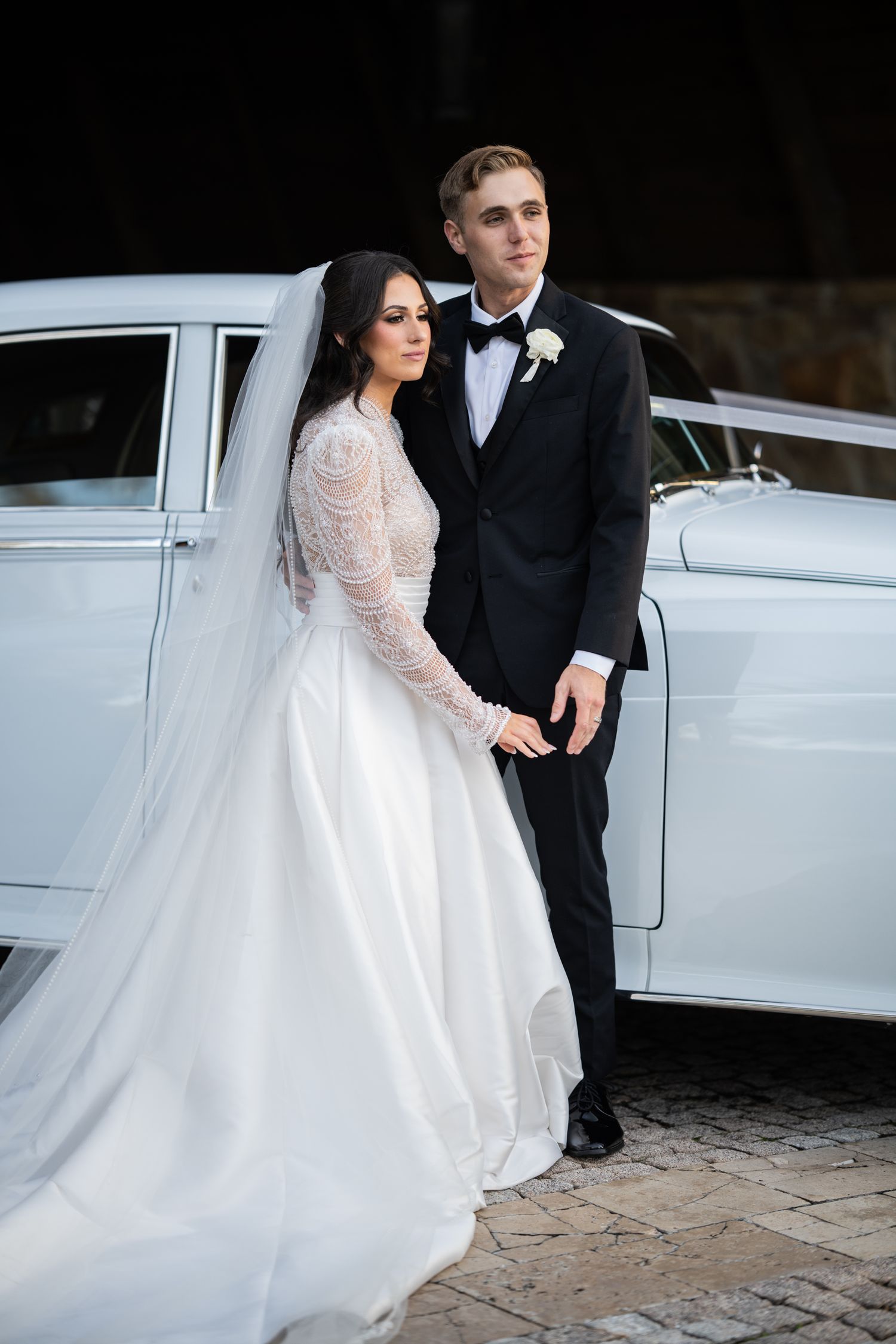 Bride and groom Rolls Royce portrait Bella Collina wedding Florida Weddings by Ray
