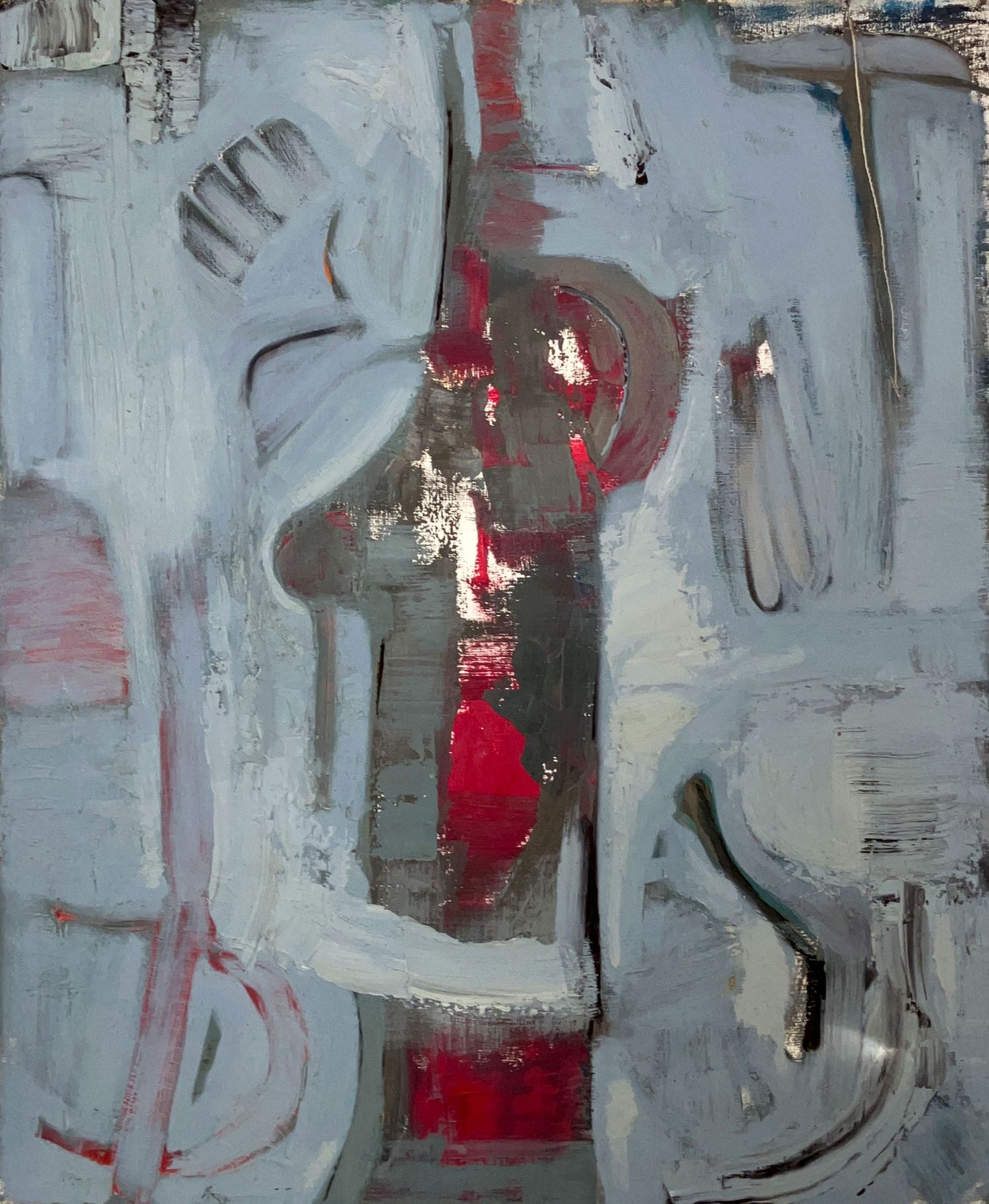 Abstract contemporary artwork in New York that is gray and blue.