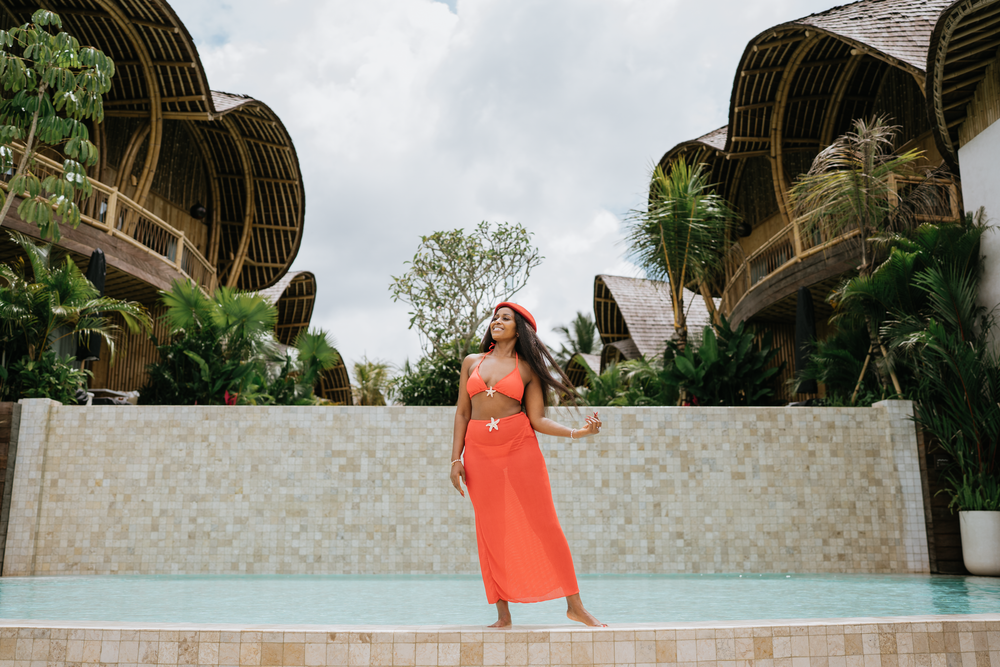 Professional solo traveler photoshoot at Bambootel Bali.