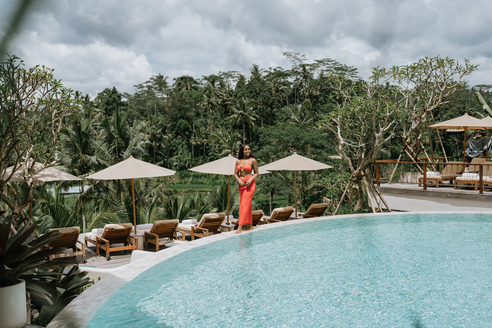 Professional solo traveler photoshoot at Bambootel Bali.