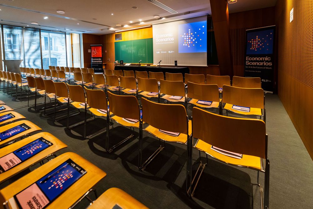 Conference room set up for Windfall Trust AI workshop, Collège de France, Paris - parisianphotographers.com