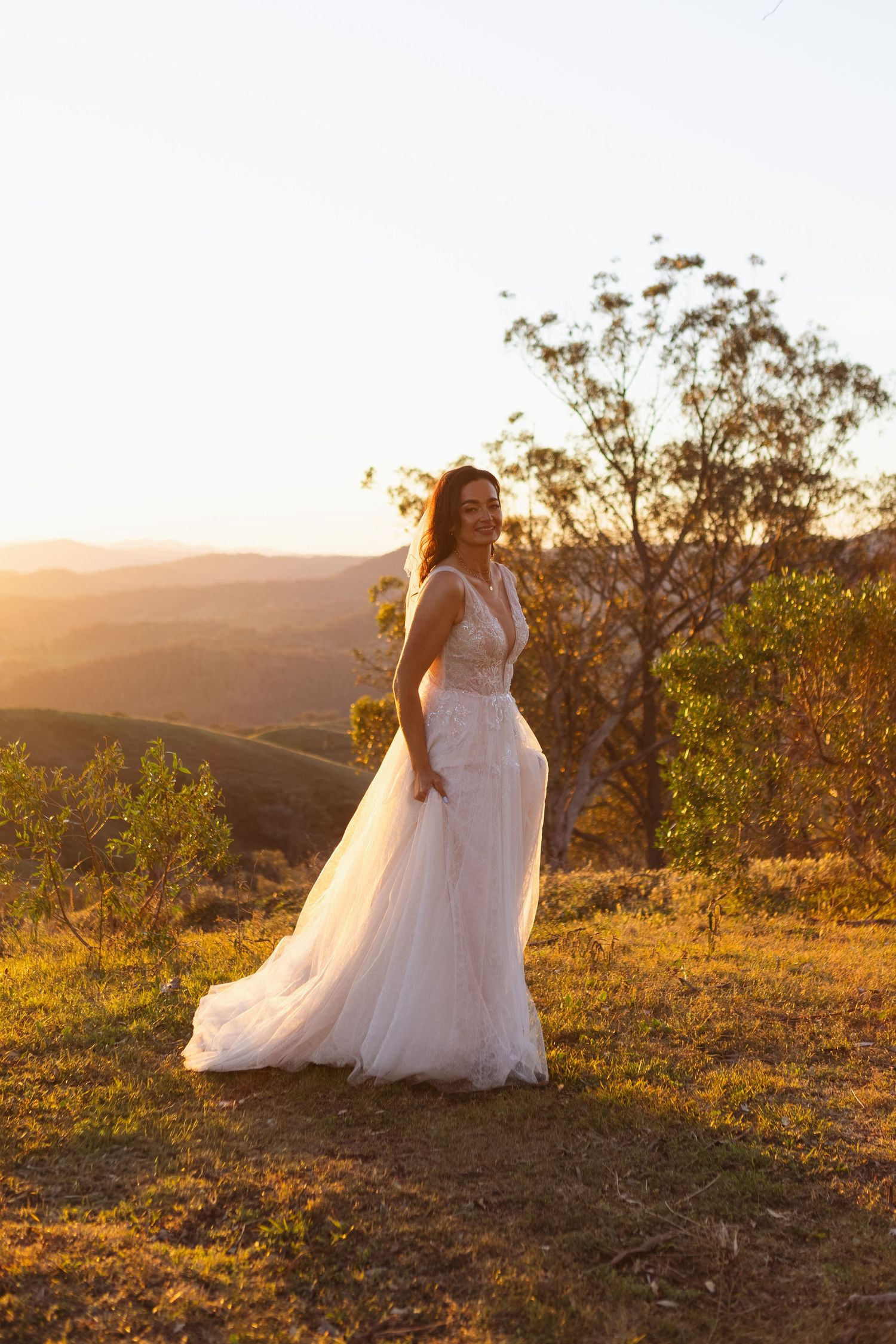 Kylie and Jono during sunset wedding portraits in the Upper Hunter Valley