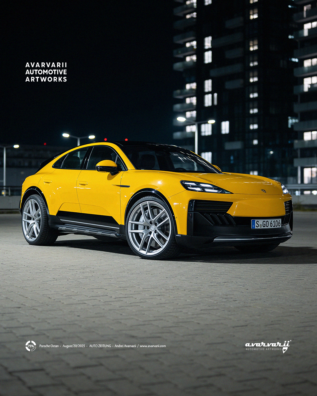 Skoda Peaq Next Gen concept render in lime green by Avarvarii Automotive Artworks, showcasing sleek modern SUV design.