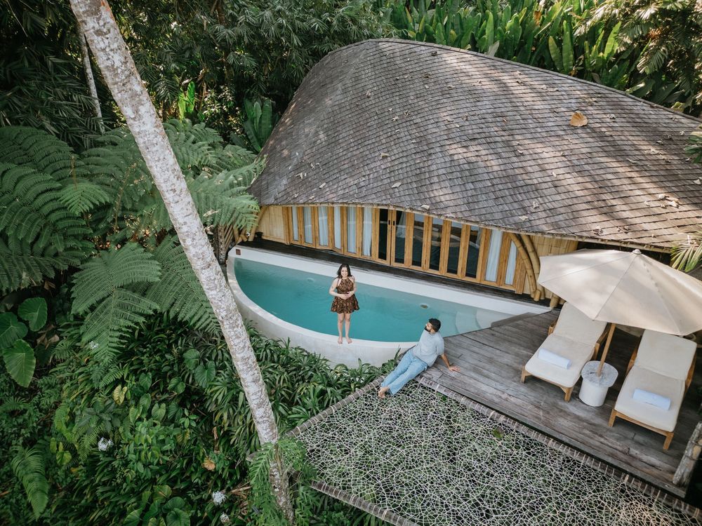 Romantic couple aerial photography at Bambootel Bali.